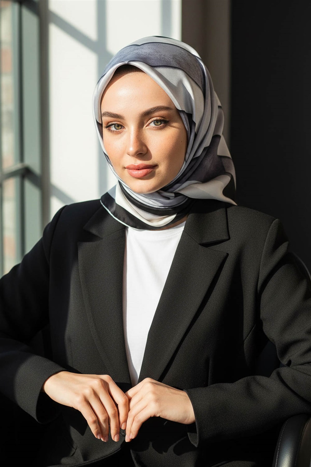 % 57 İPEK % 43 VİSKON Twill Geometrik Bulut  Desenli Siyahlı Grili  Renkli 90x90 Eşarp Dikim Şekli: El Dikişi