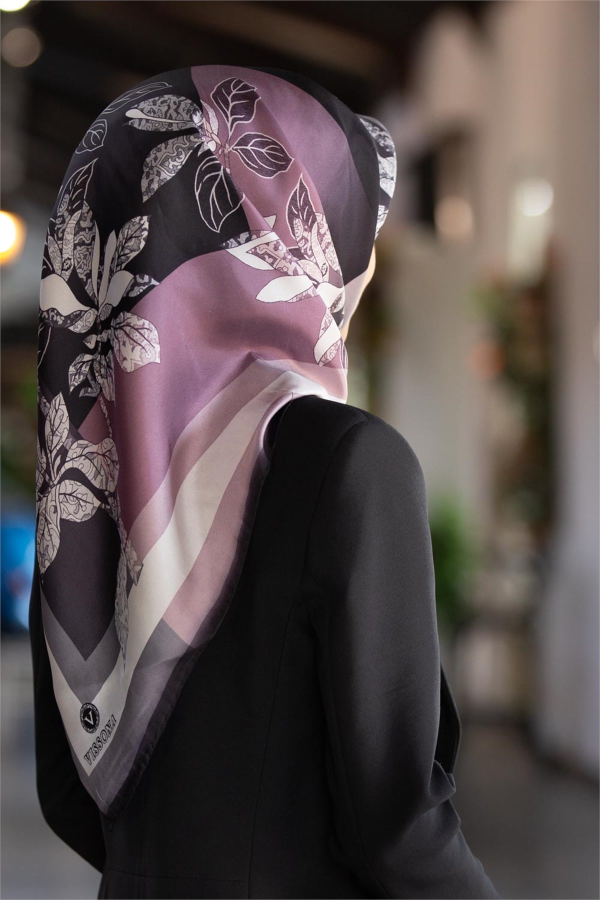 %100 Twill İpek Eşarp 90x90 Geometrik Çiçek Desenli El Dikişli Kadın Eşarp