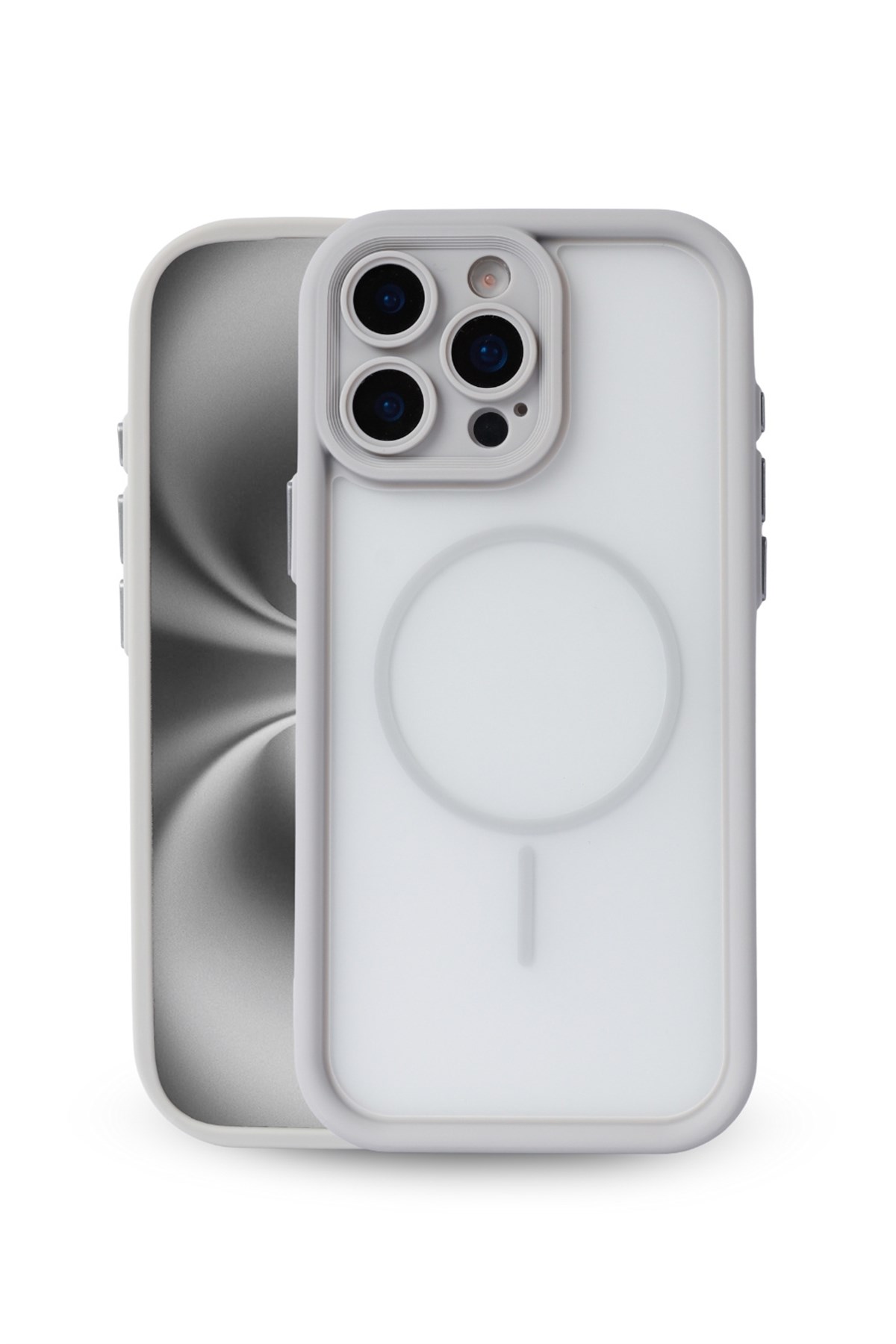 iPhone 16 Pro Max Kılıf – Kamera Korumalı – MagSafe Uyumlu – Gri Renk – Mat Silikon Telefon Kılıfı