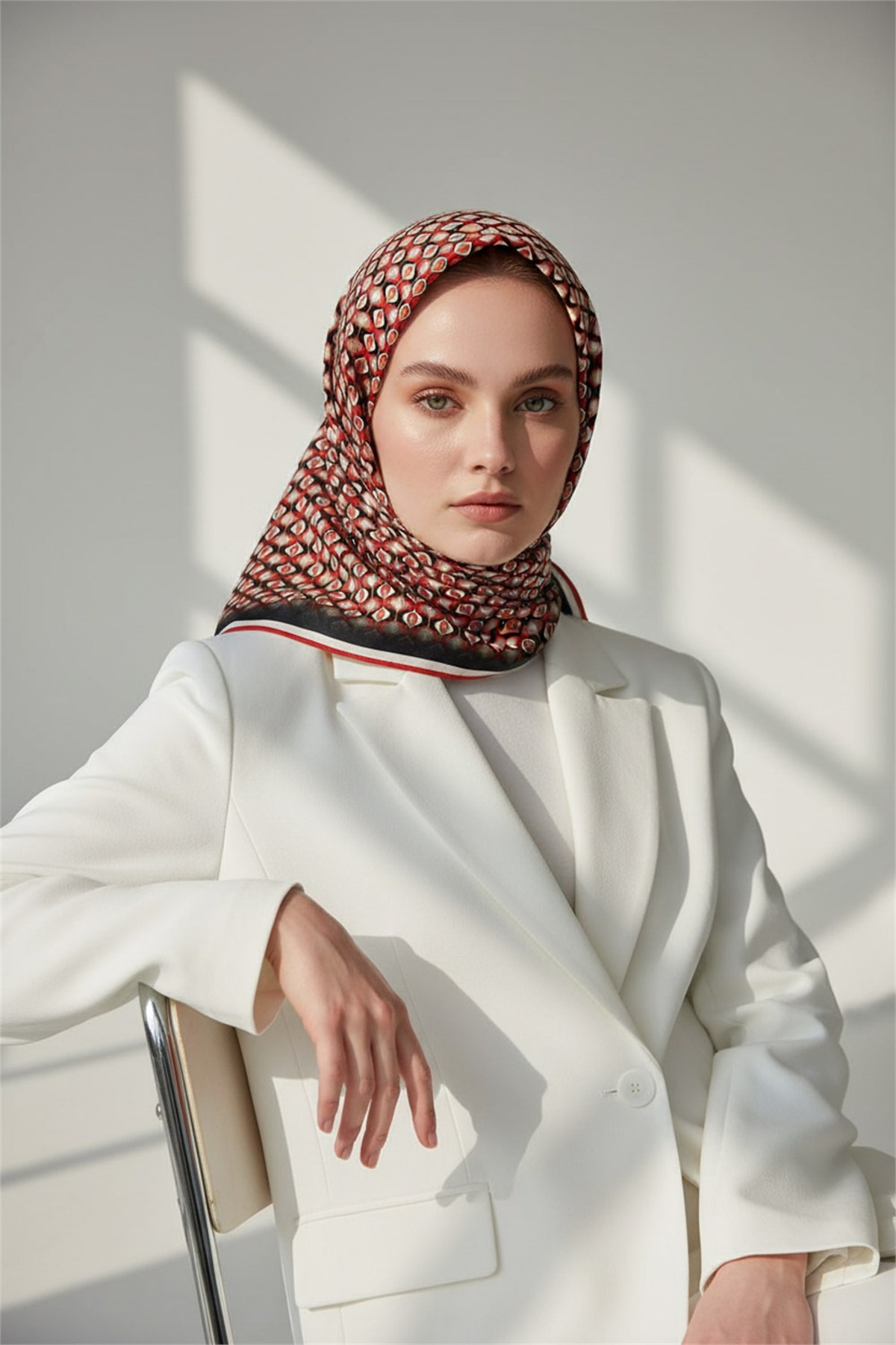 Twill Çıtır Desenli Kırmızı Renkli 90x90 Eşarp (İpek İçermez) Kenar Dikiş Şekli El Dikişli