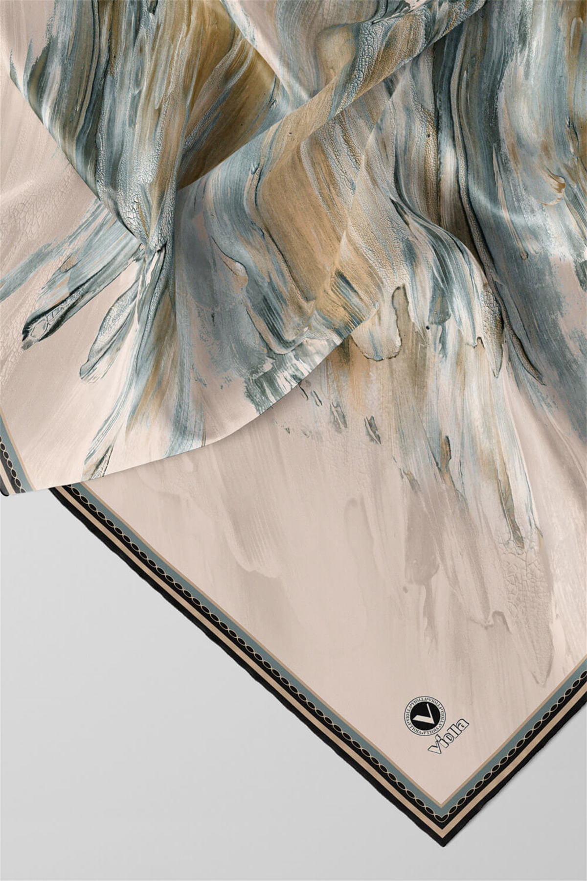 Twill Fırça Darbesi Desenli Buz Mavisi Renkli 90x90 Eşarp (İpek İçermez) Dikim Şekli : El Dikişi