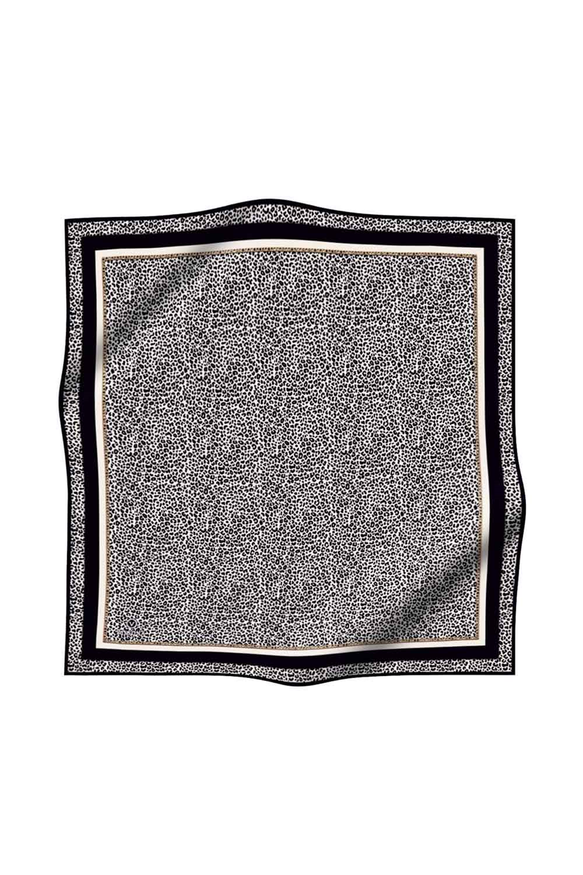 % 57 İPEK % 43 VİSKON Twill İpek Leopar Desenli Krem - Siyah Renkli 90x90 Eşarp Dikim Şekli : El Dikişi