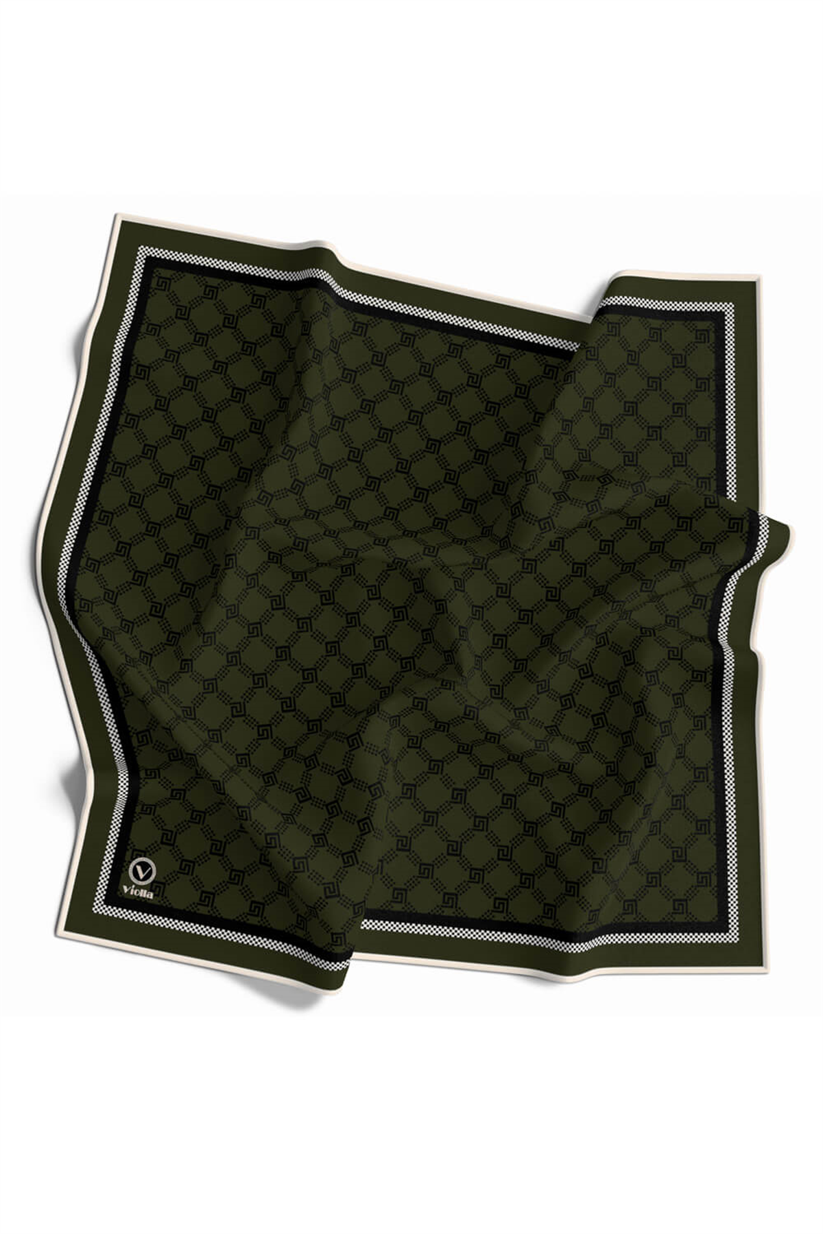 Twill Minik Motifli Geometrik Desenli Haki Renkli 90x90 Eşarp (İpek İçermez) Dikim Şekli : El Dikişi