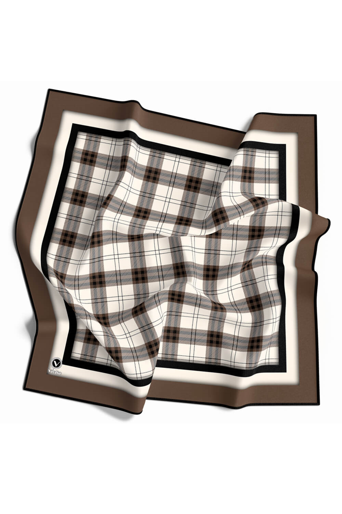 Twill Ekose Desenli Vizon Renkli 90x90 Eşarp (İpek İçermez) Kenar Dikiş Şekli El Dikişli