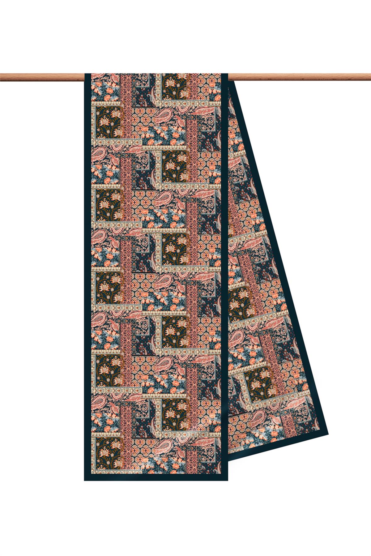 Z41 Modabutik Şal Desenli Mavi Somon Renkli Fular