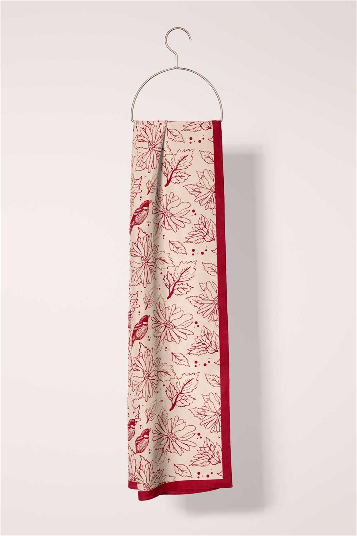 Çiçek ve Kuş Desenli Fular 30x140