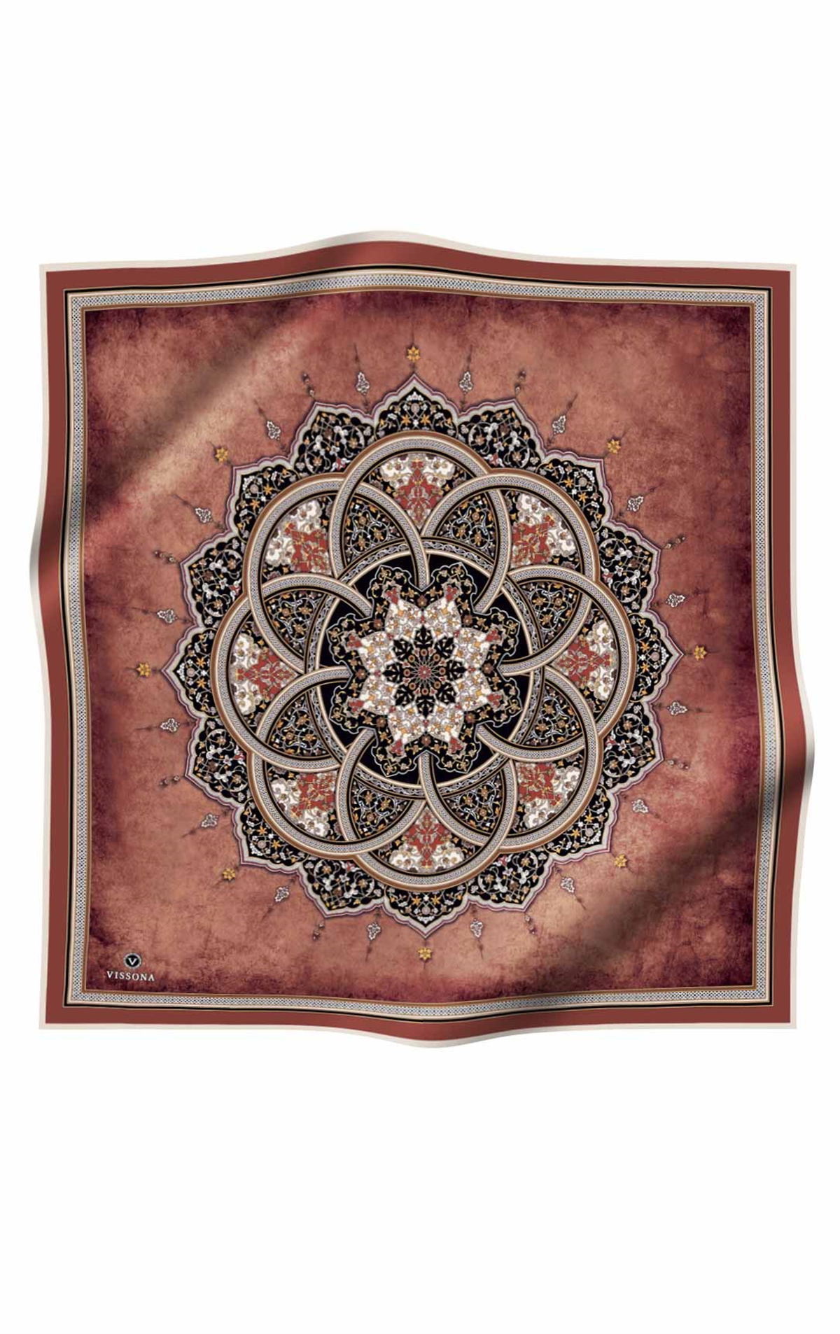 % 57 İPEK % 43 VİSKON Twill İpek Şal Desenli Taba - Siyah Renkli 90x90 Eşarp Dikim Şekli : El Dikişi