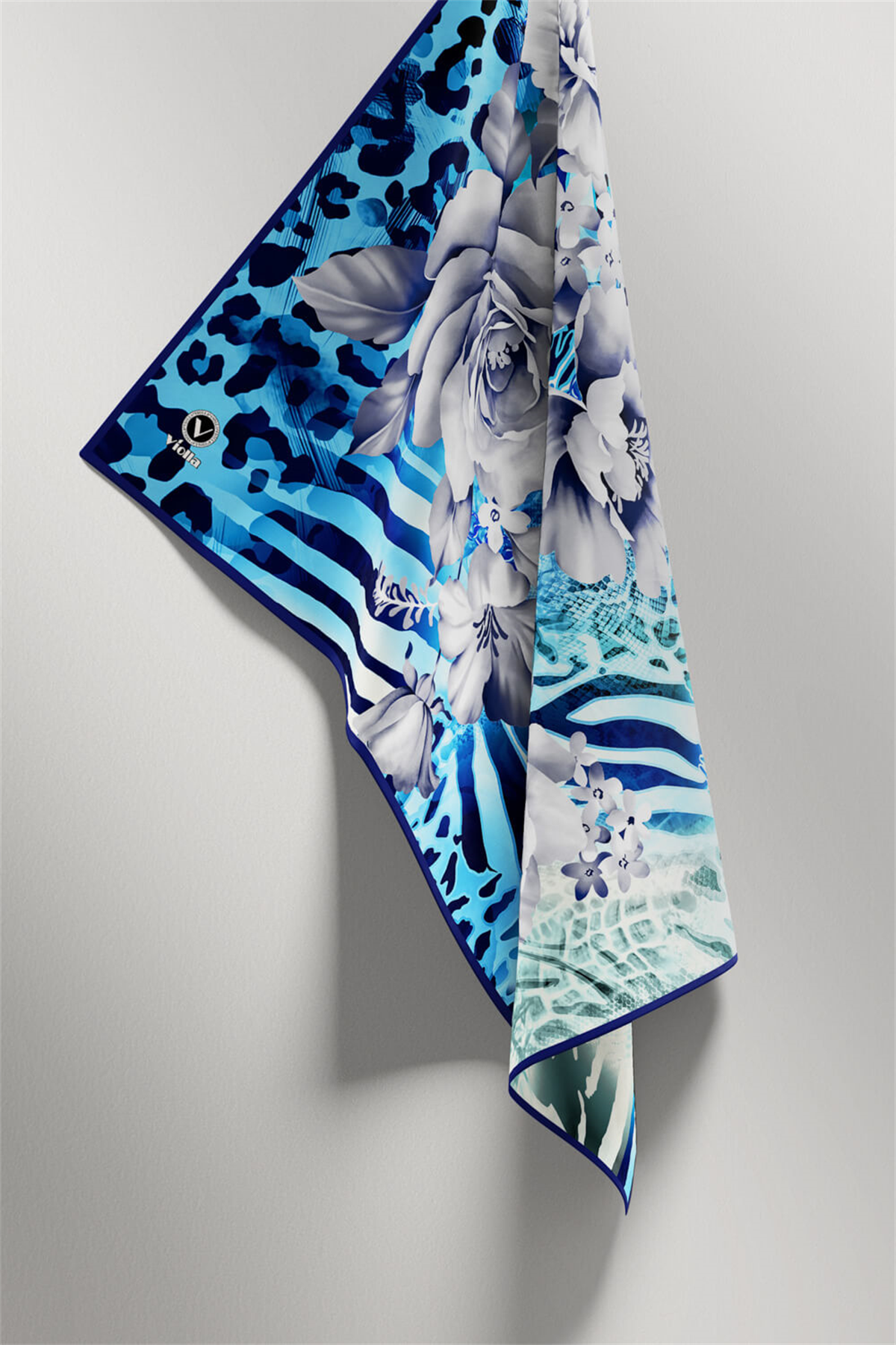 Twill Renkli Şerit Desenli Bebe Mavisi - Mint Yeşili Renkli 90x90 Eşarp (İpek İçermez) Kenar Dikiş Şekli El Dikişli