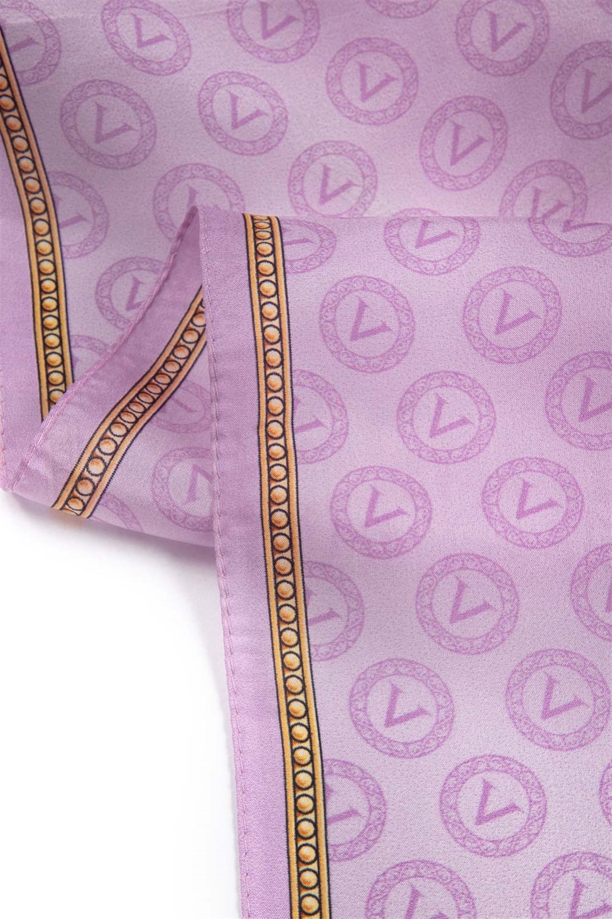 %100 İpek Degradeli Ve Monogram Desenli Pembe - Gold Renkli 92x210 Şal