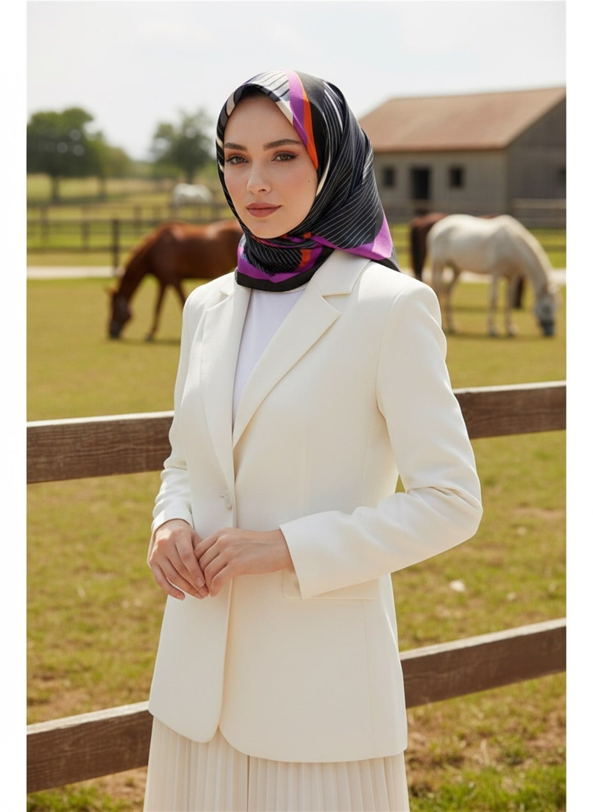 %100 Twill İpek Çizgili Geometrik Desenli Siyah - Gri Renkli 90x90 Eşarp Dikim Şekli : El Dikişi