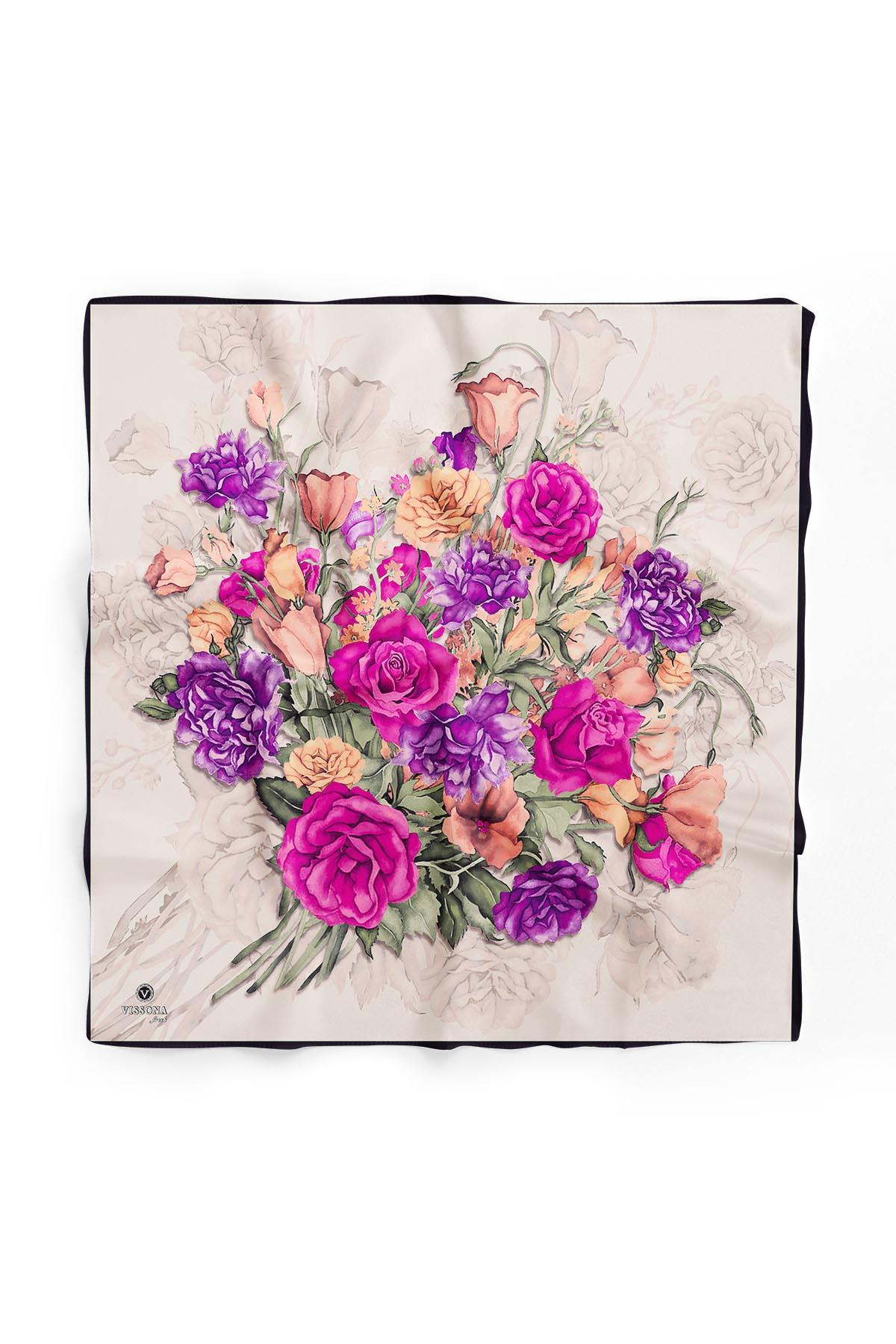 %100 İpek Kadın Desenli Bandana 80x80