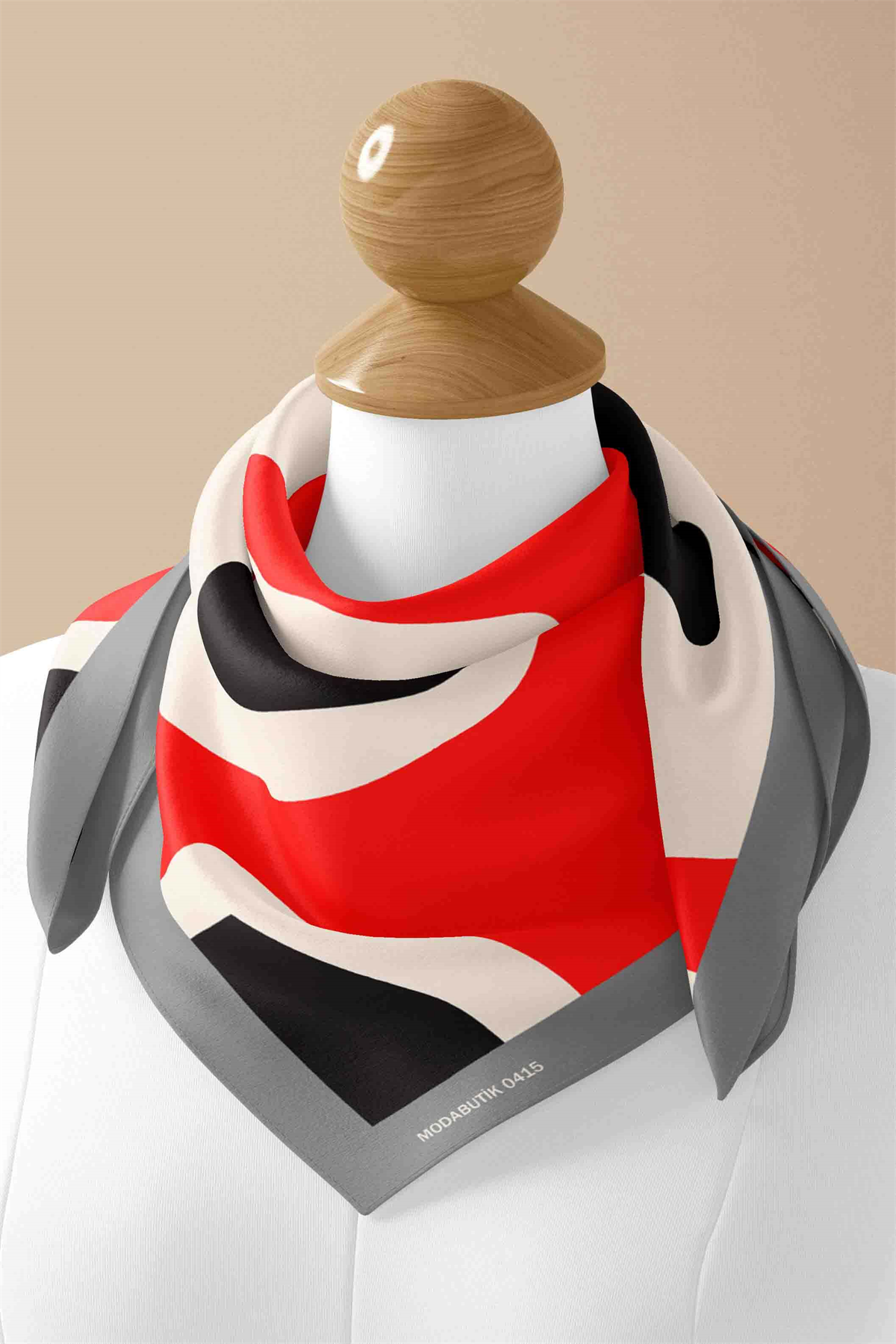 F87 Kadın Leke Desenli Bandana 50x50 Kırmızı Siyah DG0415-22 Snz