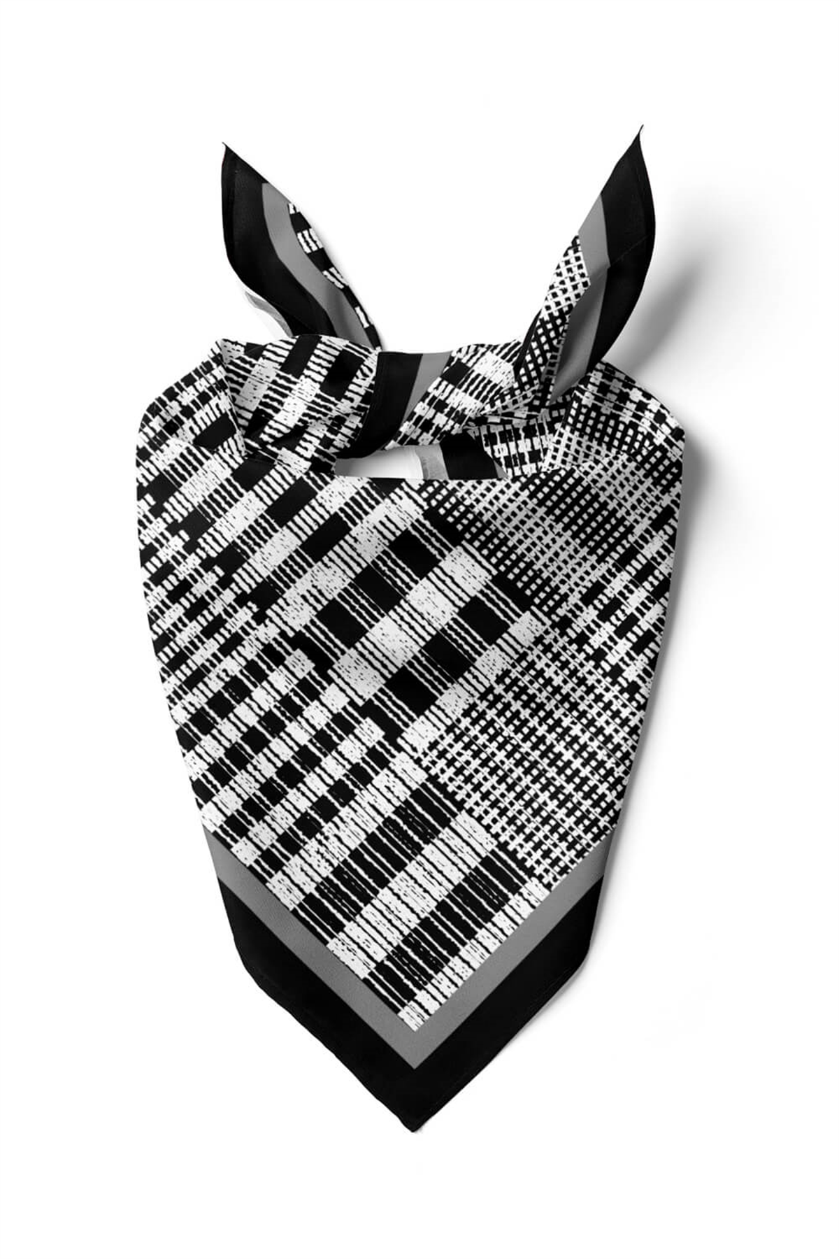 Kadın Siyah Beyaz Kareli Desenli 50x50 Bandana HYL DG0810-22