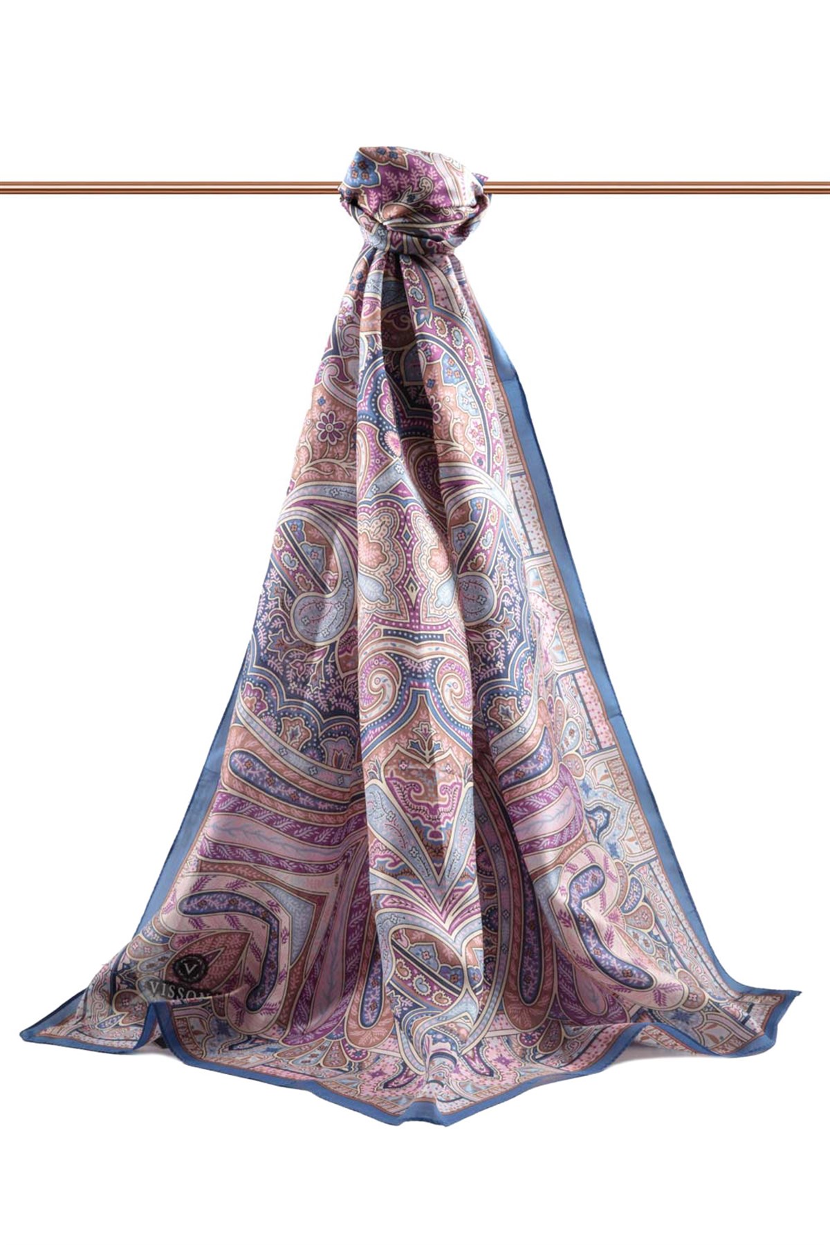 100% İpek Etro Desenli Saks - Pembe Renkli 92x210 Şal