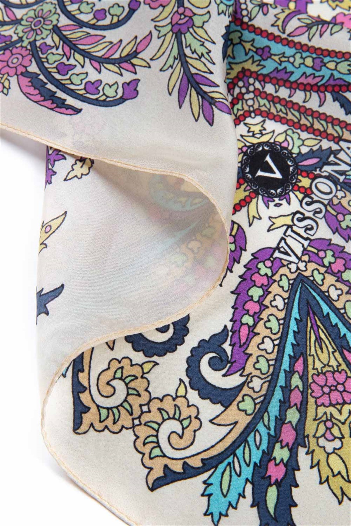 100% İpek Etro Desenli Bej - Mor Renkli 92x210 Şal