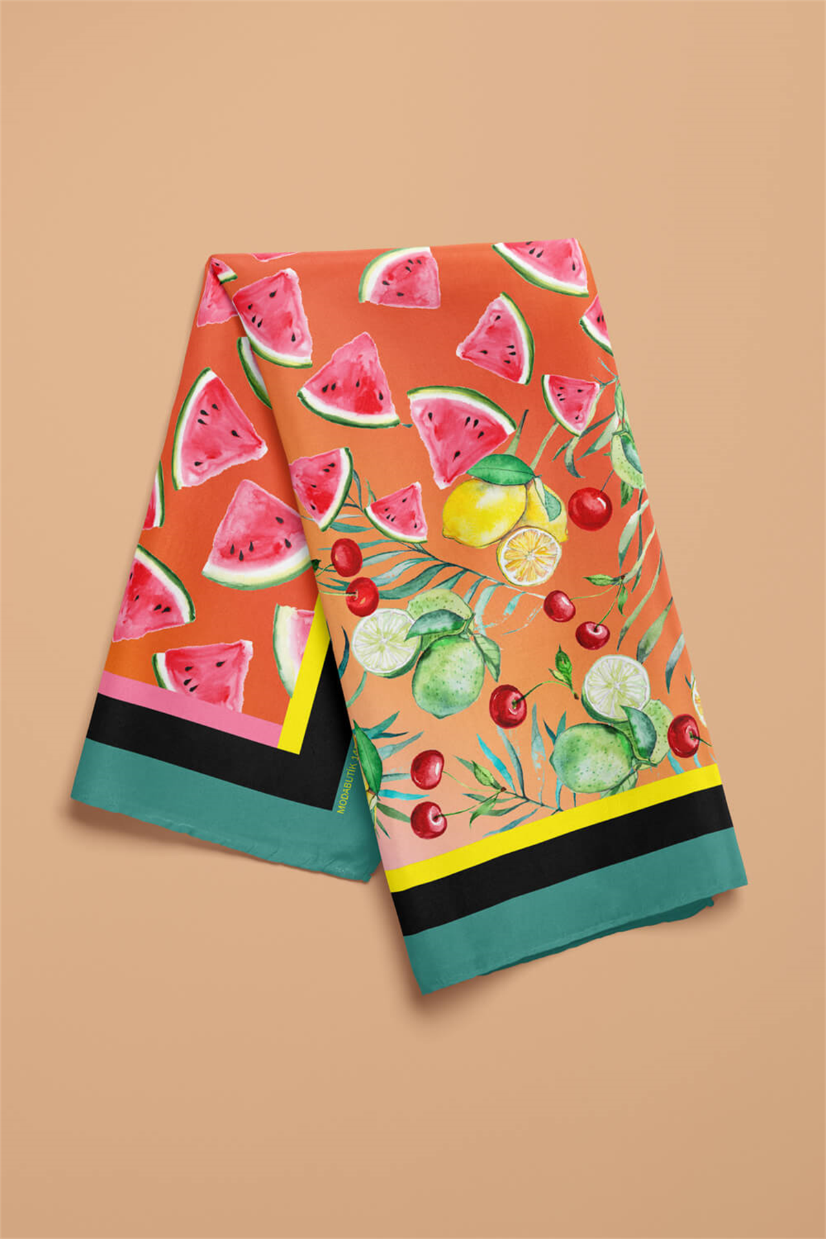 G59 Kadın Kırmızı Fruits Desenli 50x50 Bandana DG01456-22