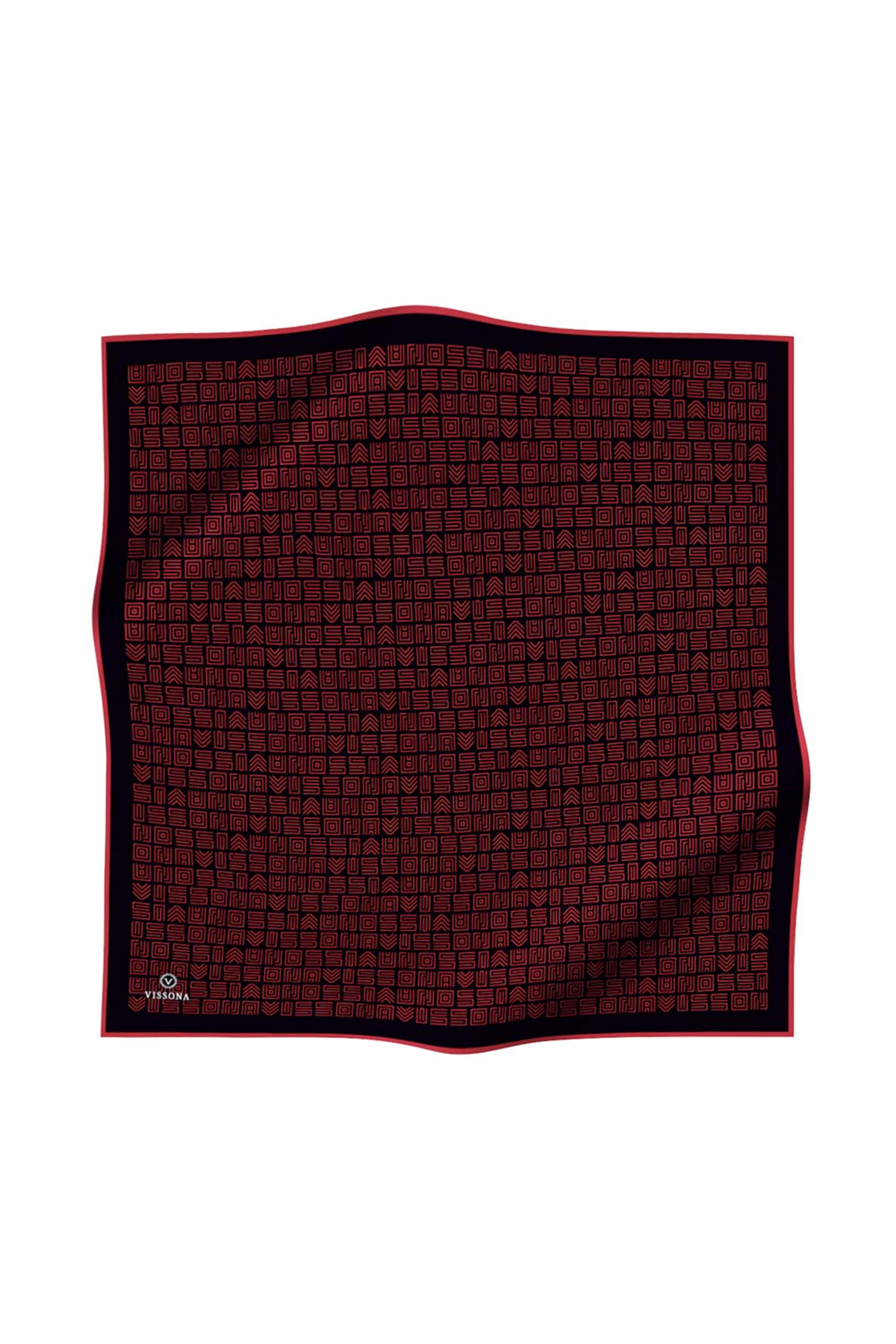 %57 İPEK %43 VİSKON Twill İpek Etnik Motif Desenli Siyah - Kırmızı Renkli 90x90 Eşarp Dikim Şekli : El Dikişi