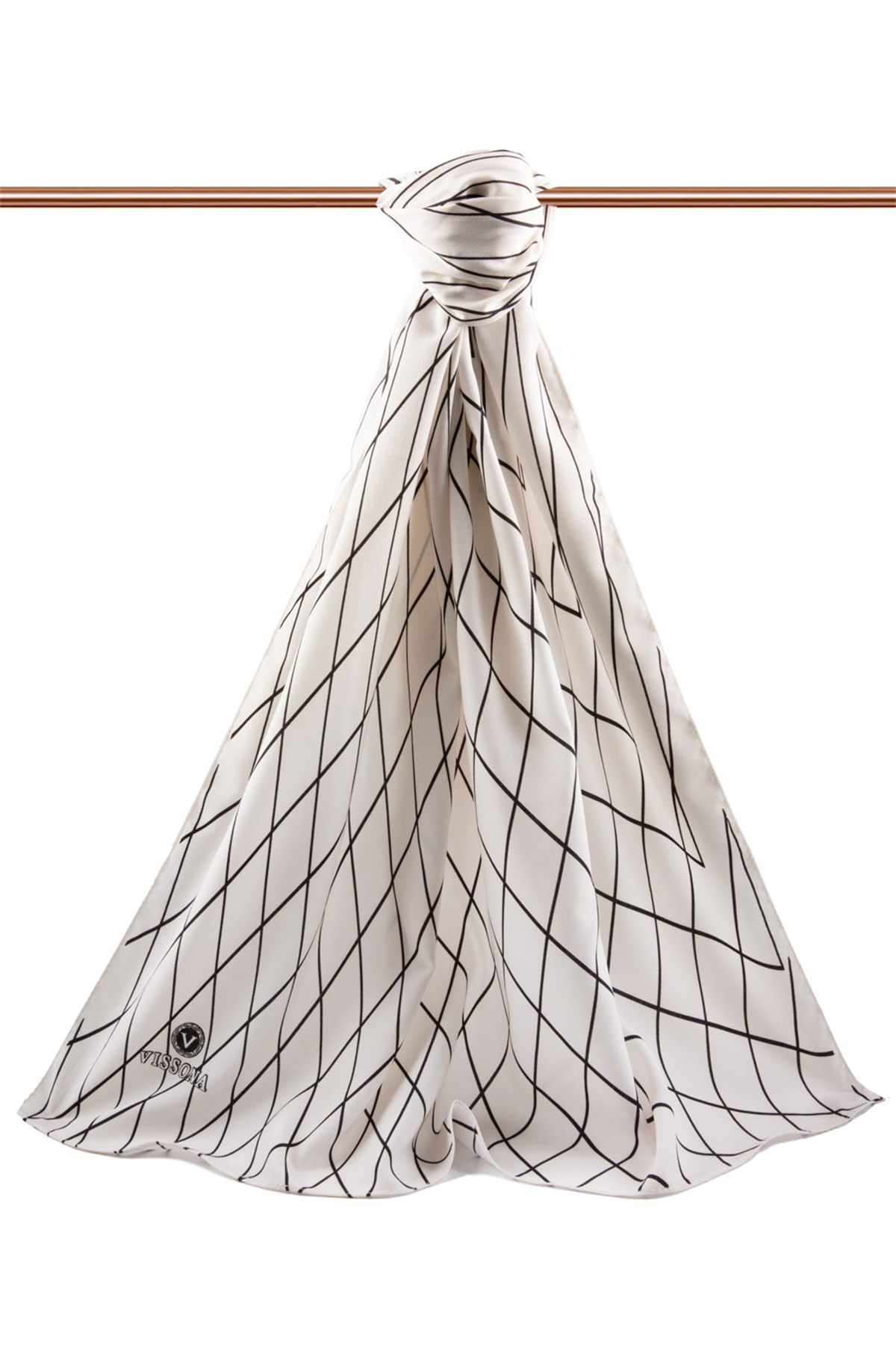 LÜKS MEDİNE İPEĞİ GEOMETRİK DESENLİ KREM RENKLİ 75X195 KIRIŞMAZ ŞAL MOSS KREP DİKİŞ TİPİ İTALYAN DİKİŞLİ