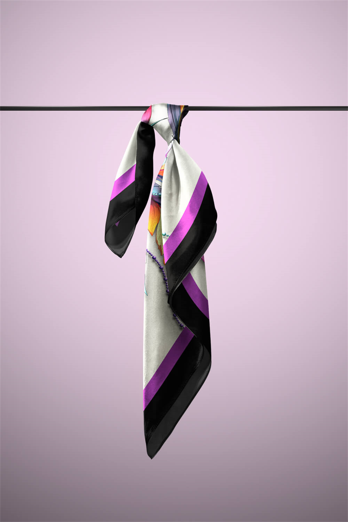 Kadın Leaf Desenli Bandana 50x50 Mor DG0226-22