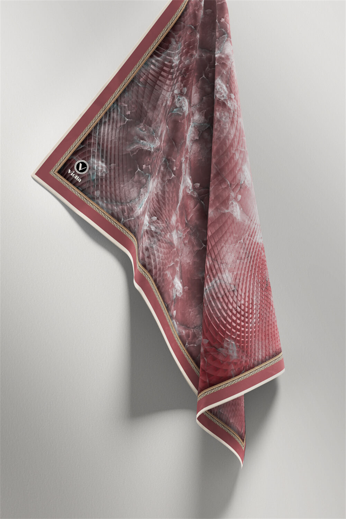 Twill Batik Desenli Pudra Renkli 90x90 Eşarp (İpek İçermez) Kenar Dikiş Şekli El Dikişli
