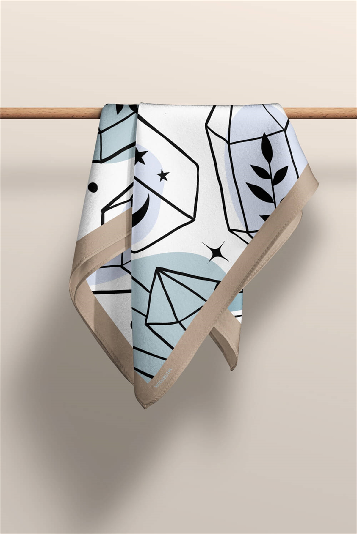 Y11 Kadın Geometrik Desenli Bandana 50x50 Siyah Beyaz Mavi DG0474-22