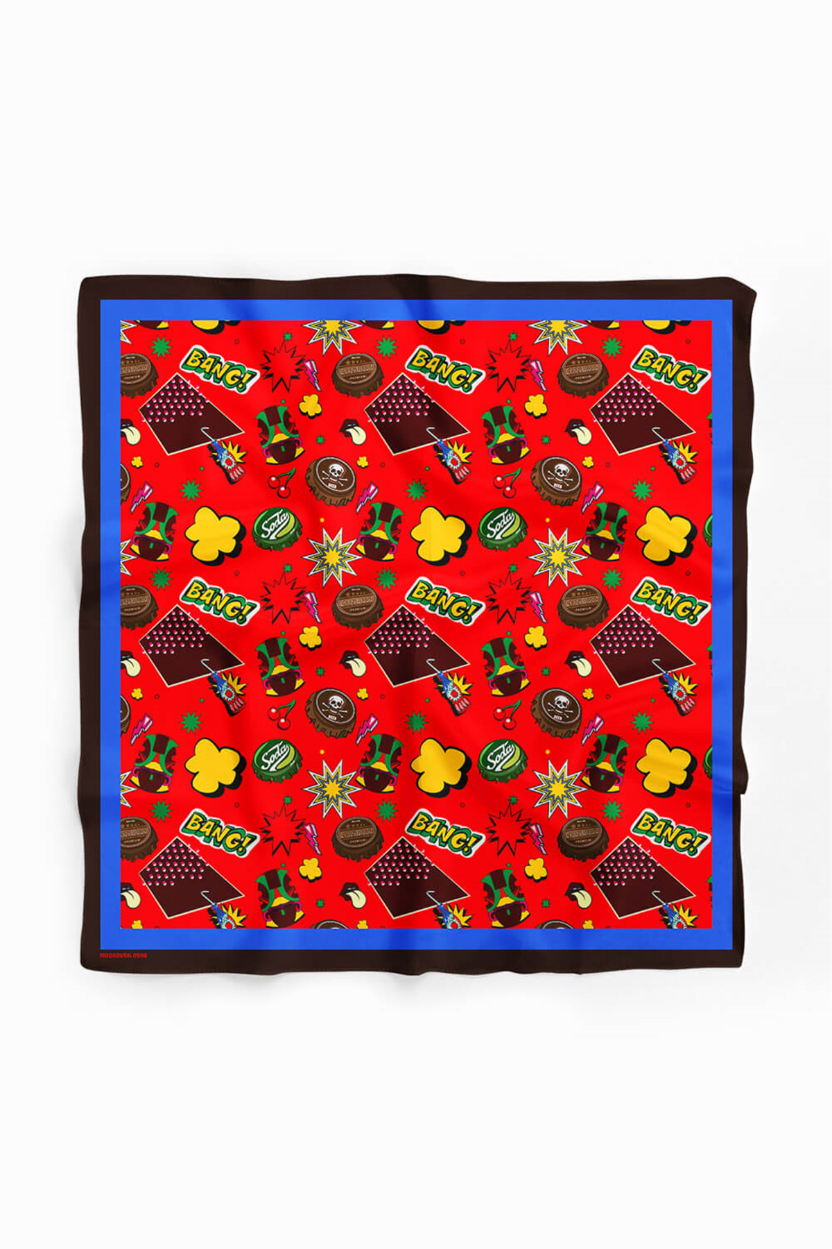 Kadın Kırmızı Mavi   Cover Desenli 50x50 Bandana - DG0998