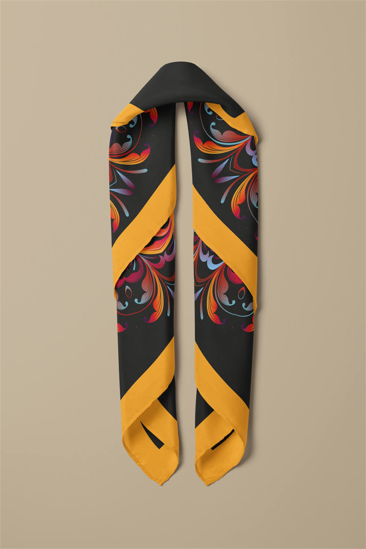 Z35 Kadın Egzotik Desenli Bandana 50x50 Sarı Mor DG0309-22