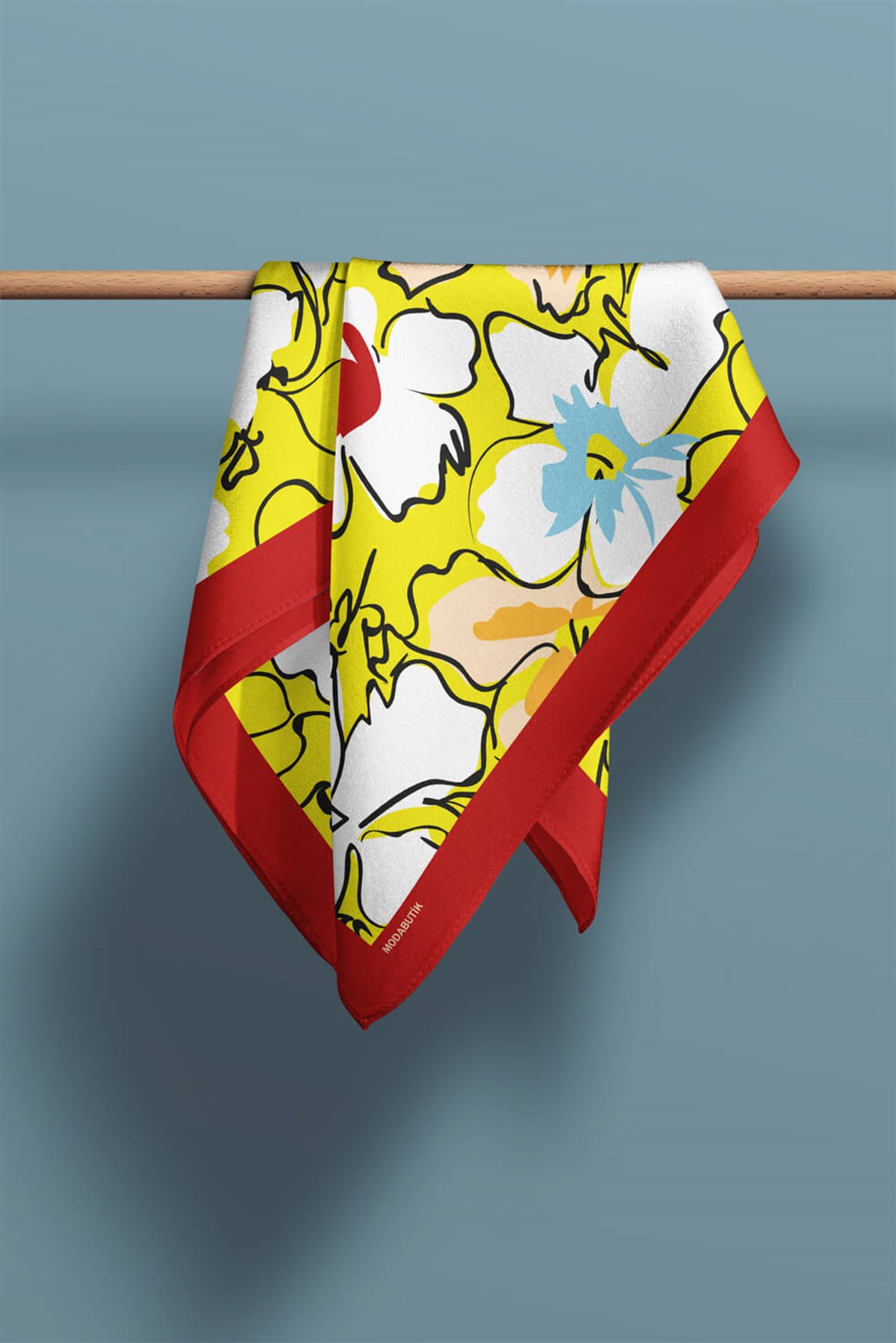 Violla B109 Kadın Yaprak Desenli Bandana 50x50 Sarı Mavi DG0476-22