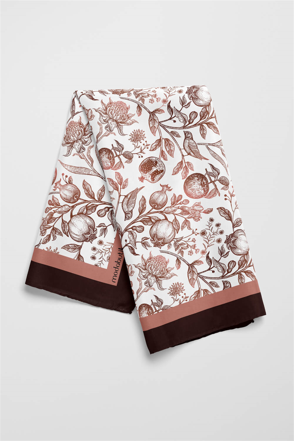 F94 Kadın Kahverengi Burgeon Desenli 50x50 Bandana HYL DG0942-22