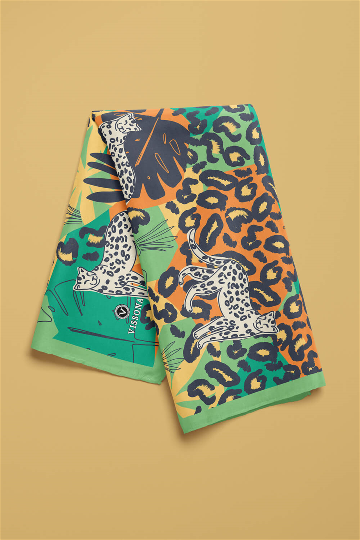 Saten İpek Leopar Desenli Kadın Bandana