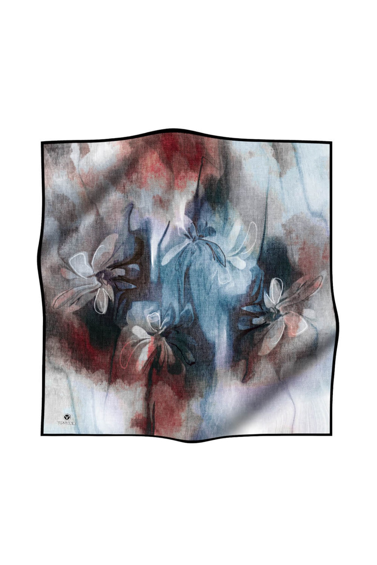 %100 Twill İpek Dokulu Ve Çiçek Desenli Turkuaz - Bordo Renkli 90x90 Eşarp Dikim Şekli : El Dikişi