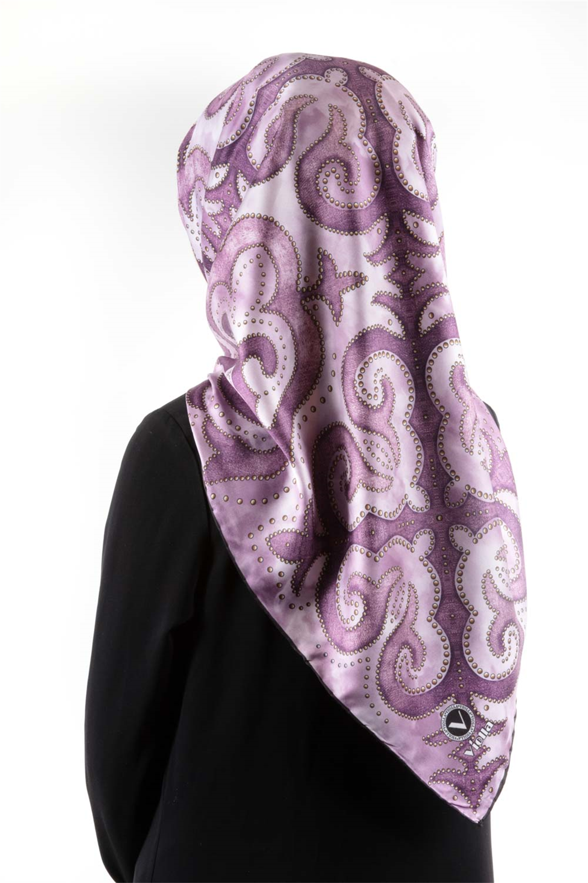 Twill Barok Desenli Lila Renkli 90x90 Eşarp (İpek İçermez) Kenar Dikiş Şekli El Dikişli