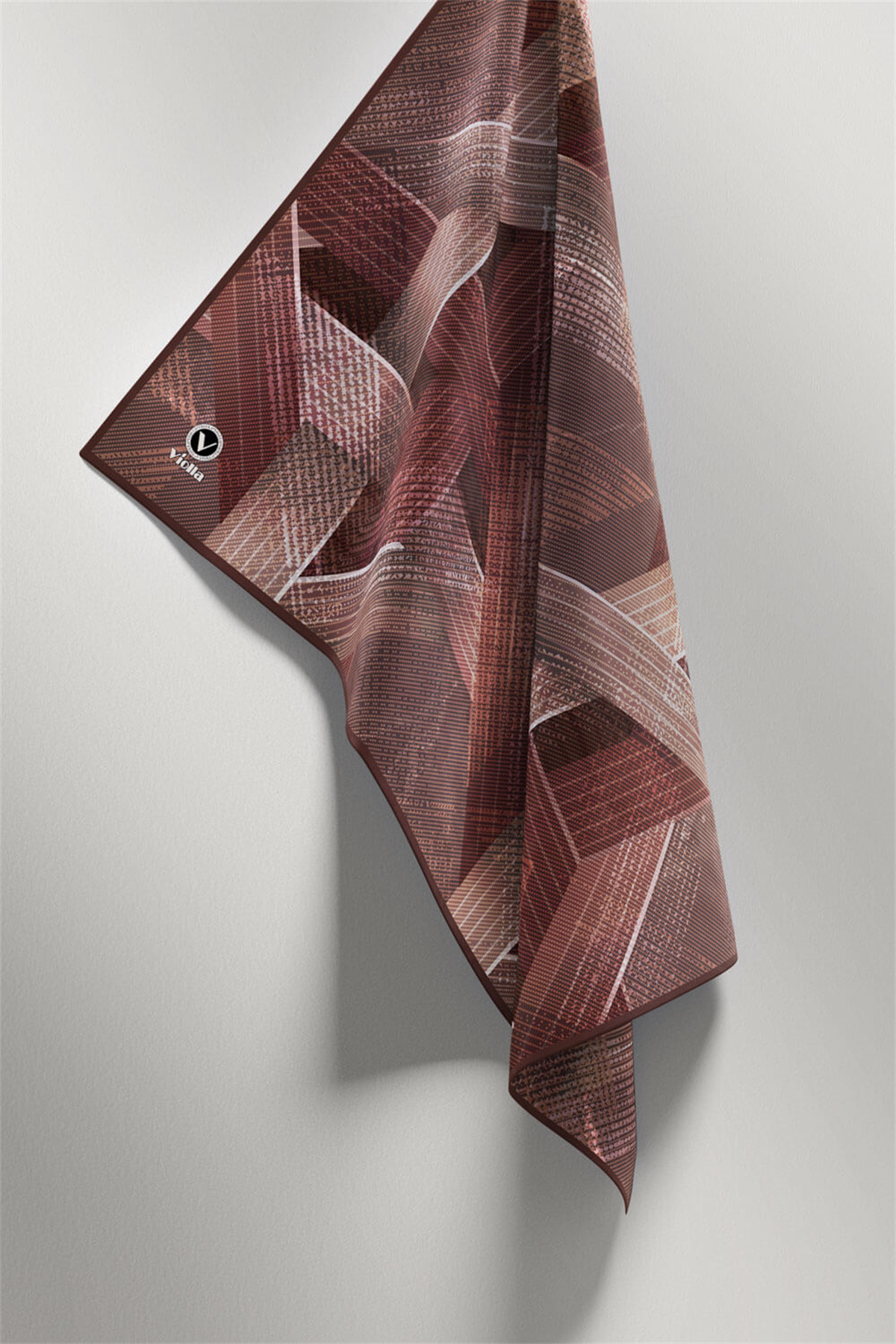 Twill Dokulu Geometrik Desenli Gül Kurusu Renkli 90x90 Eşarp (İpek İçermez) Kenar Dikiş Şekli El Dikişli