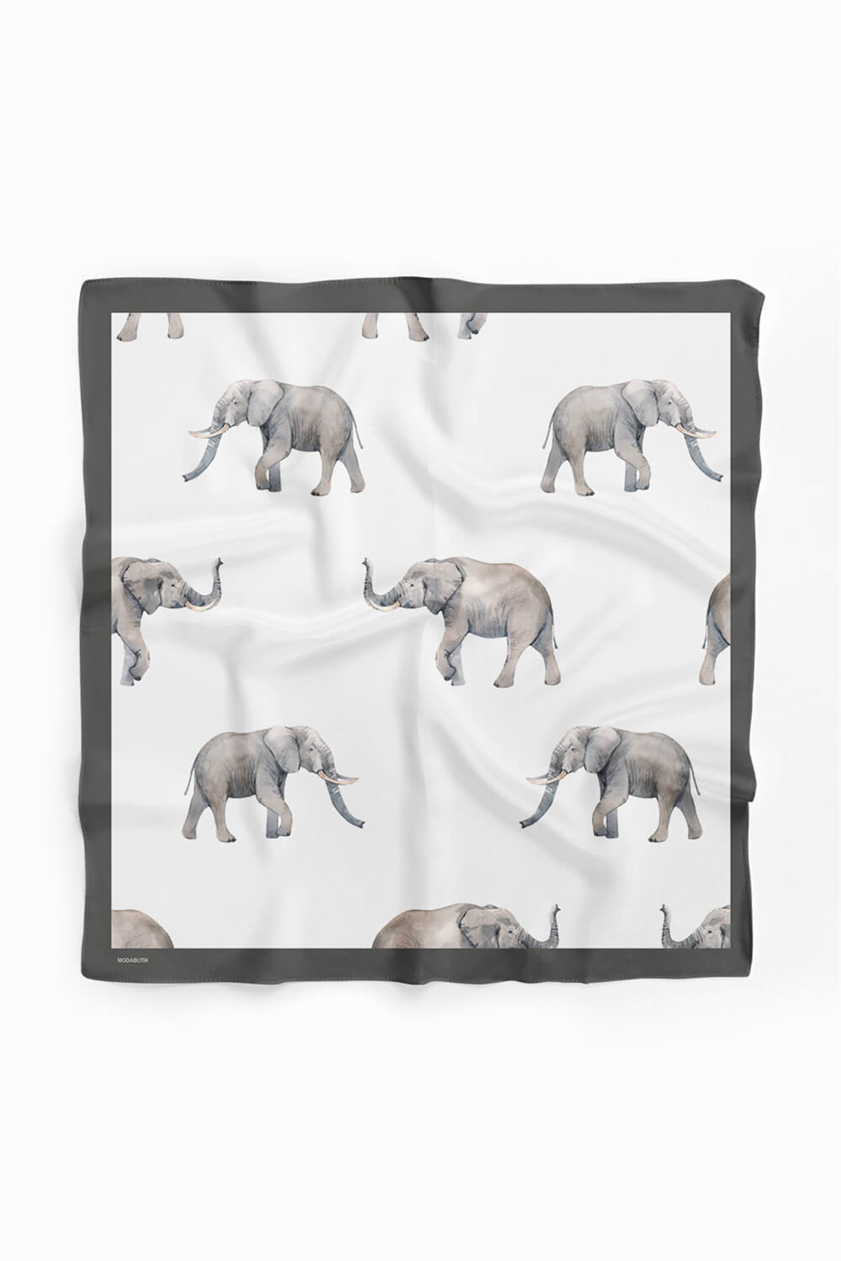 Z10 Kadın Fil Desenli Bandana 50x50 Gri Beyaz DG0492-22 Snz