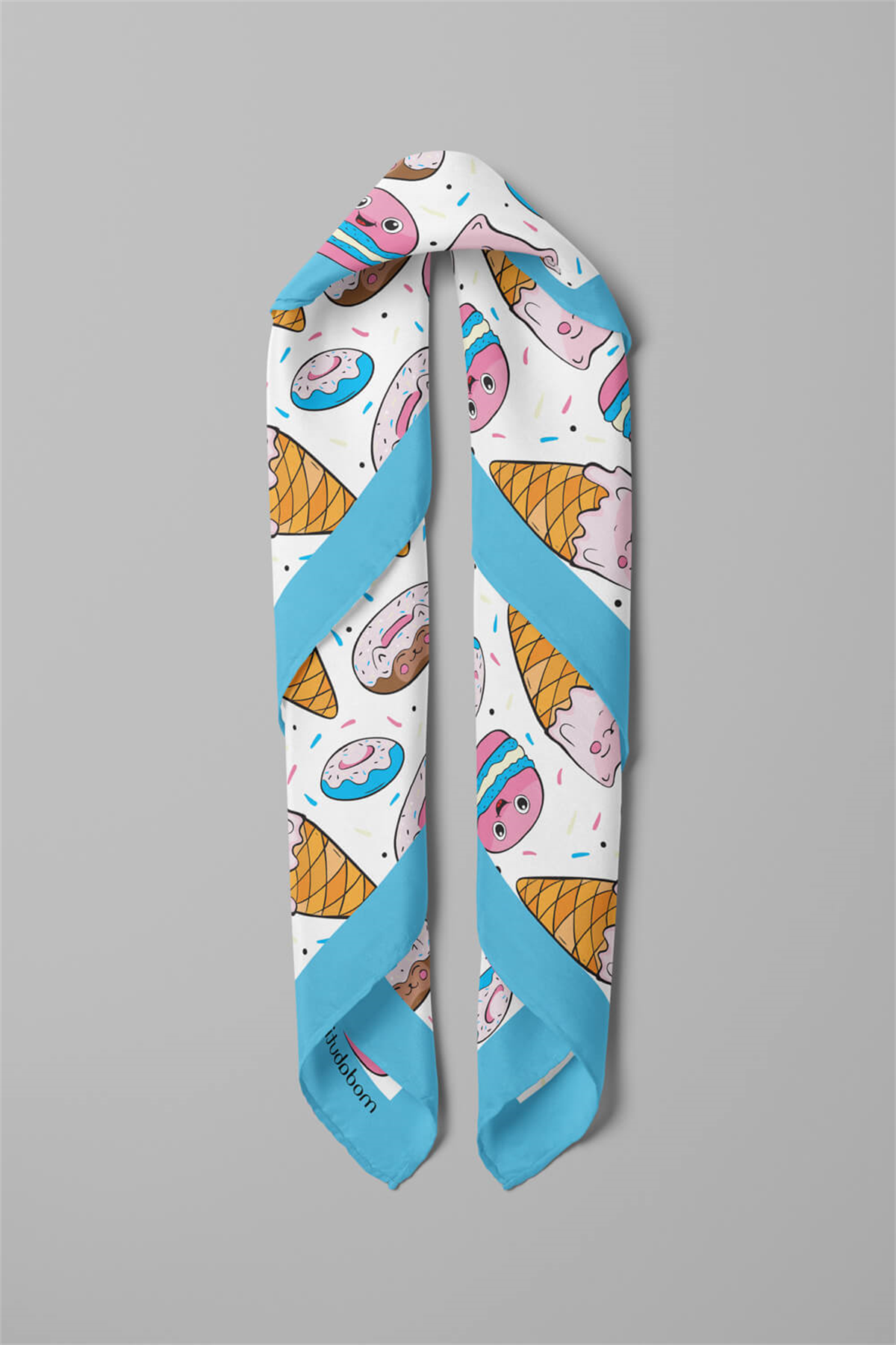 D88 Kadın Aşk Desenli Bandana 50x50 Pembe Sarı DG0360-22