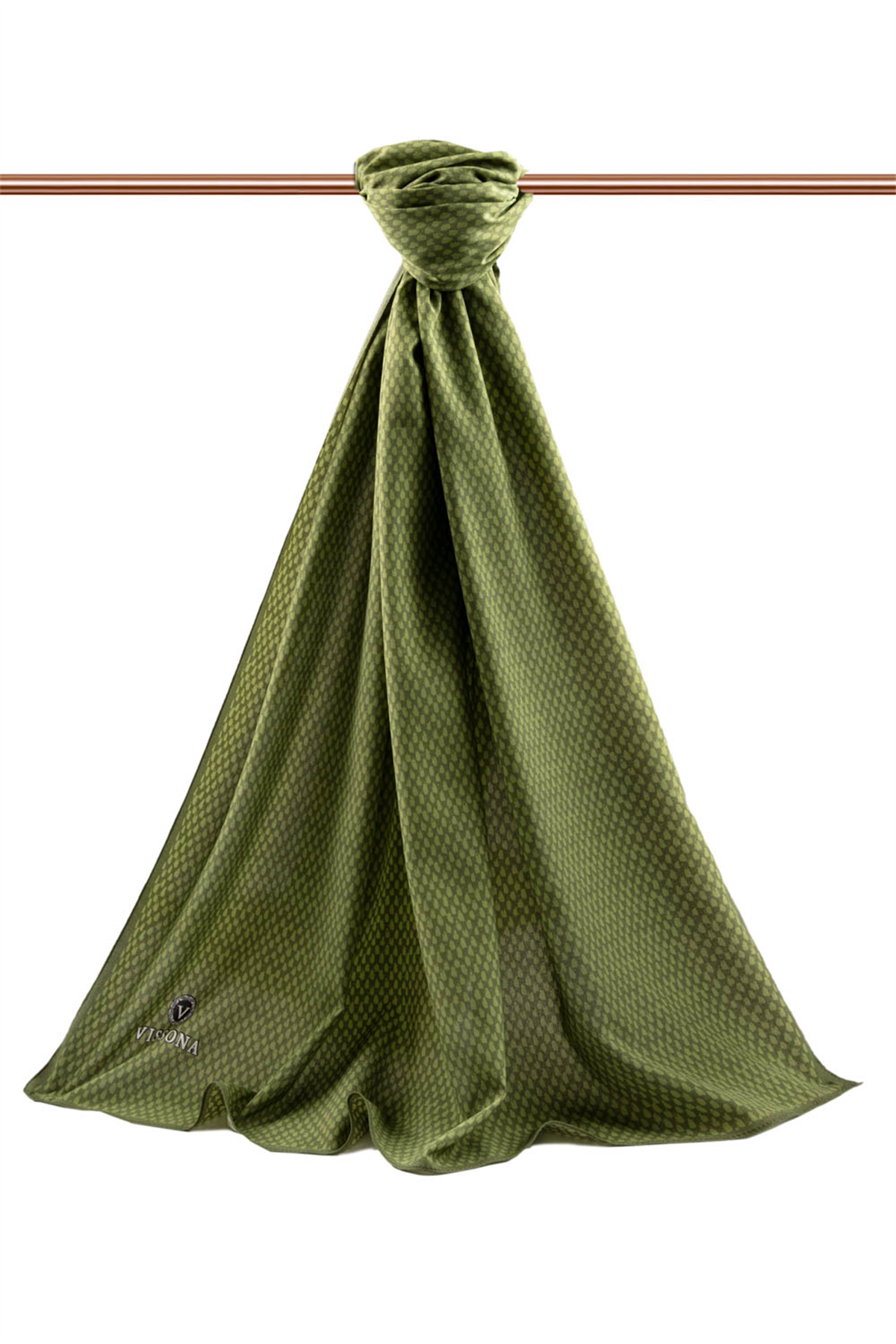 LÜKS MEDİNE İPEĞİ HASIR DESENLİ HAKİ RENKLİ 75X195 KIRIŞMAZ ŞAL MOSS KREP DİKİŞ TİPİ İTALYAN DİKİŞLİ