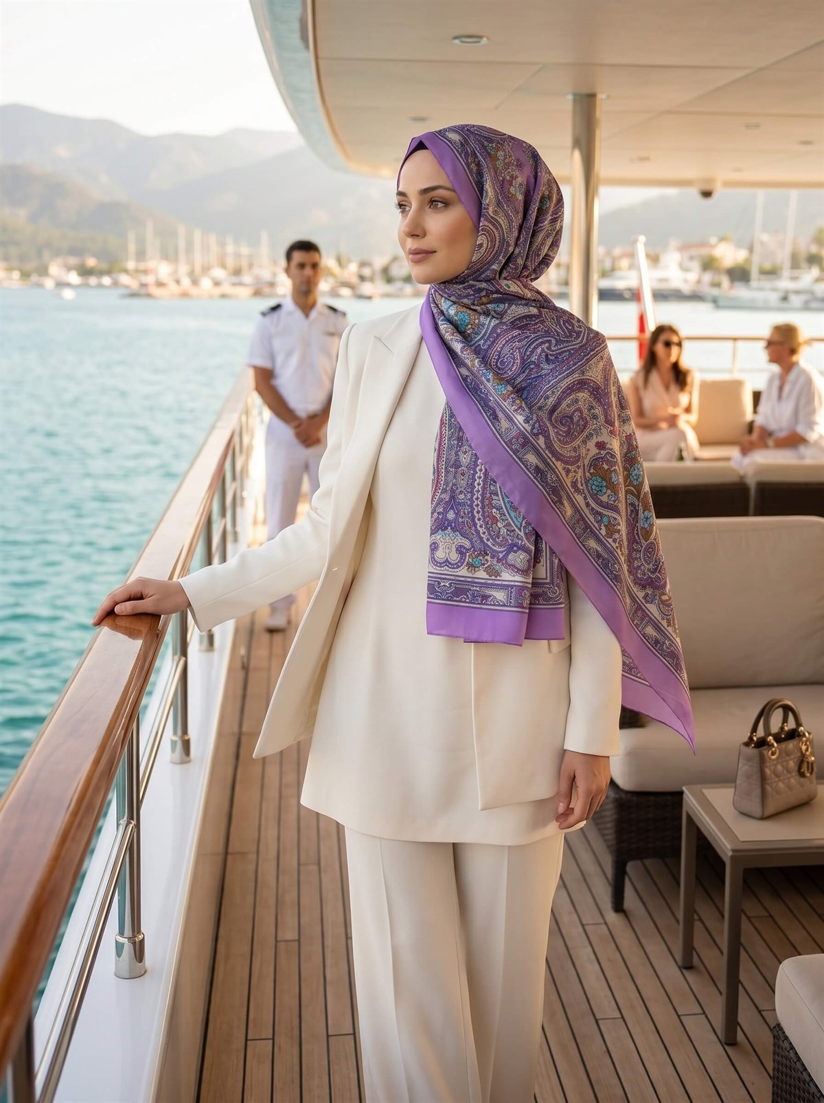 %100 İpek Etro Desenli Fuşya Renkli 92x210 Şal