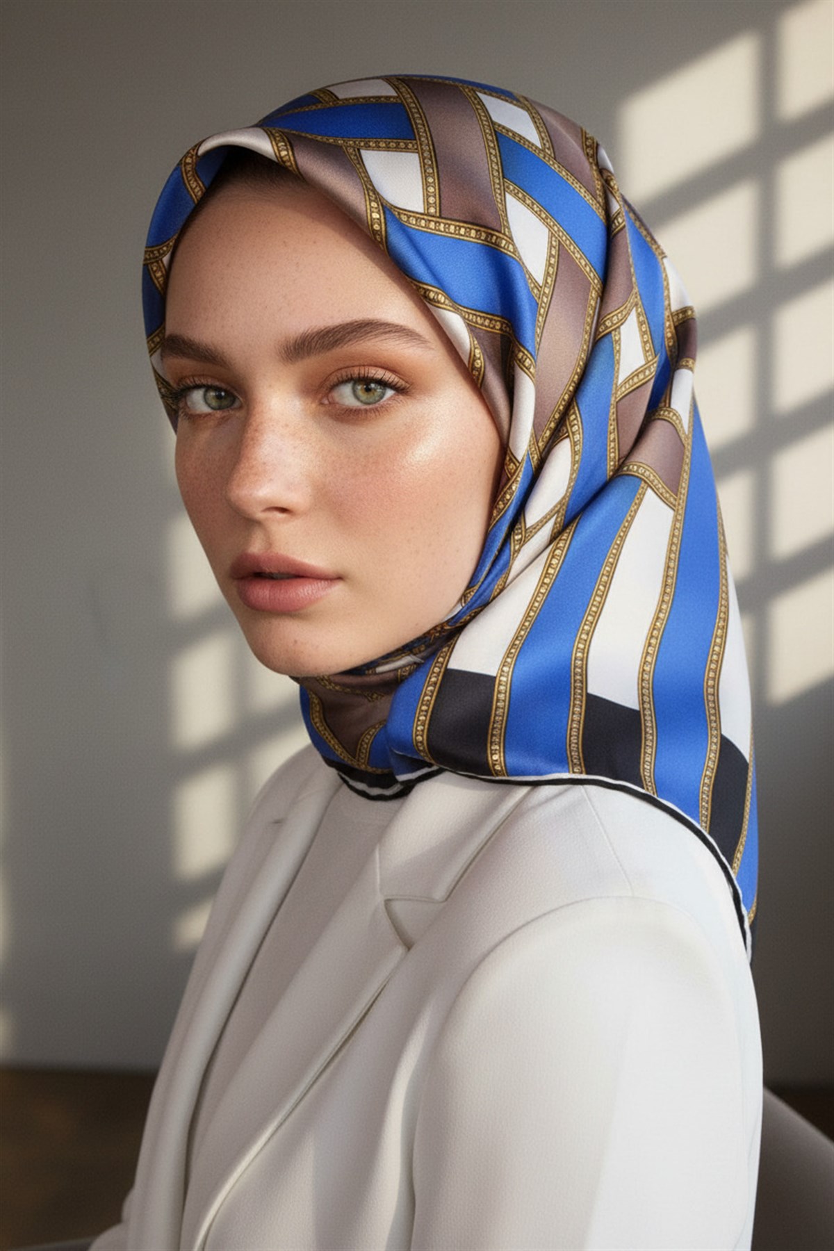 %100 Twill İpek Hasır Örgü Desenli Saks - Lacivert Renkli 90x90 Eşarp Dikim Şekli : El Dikişi