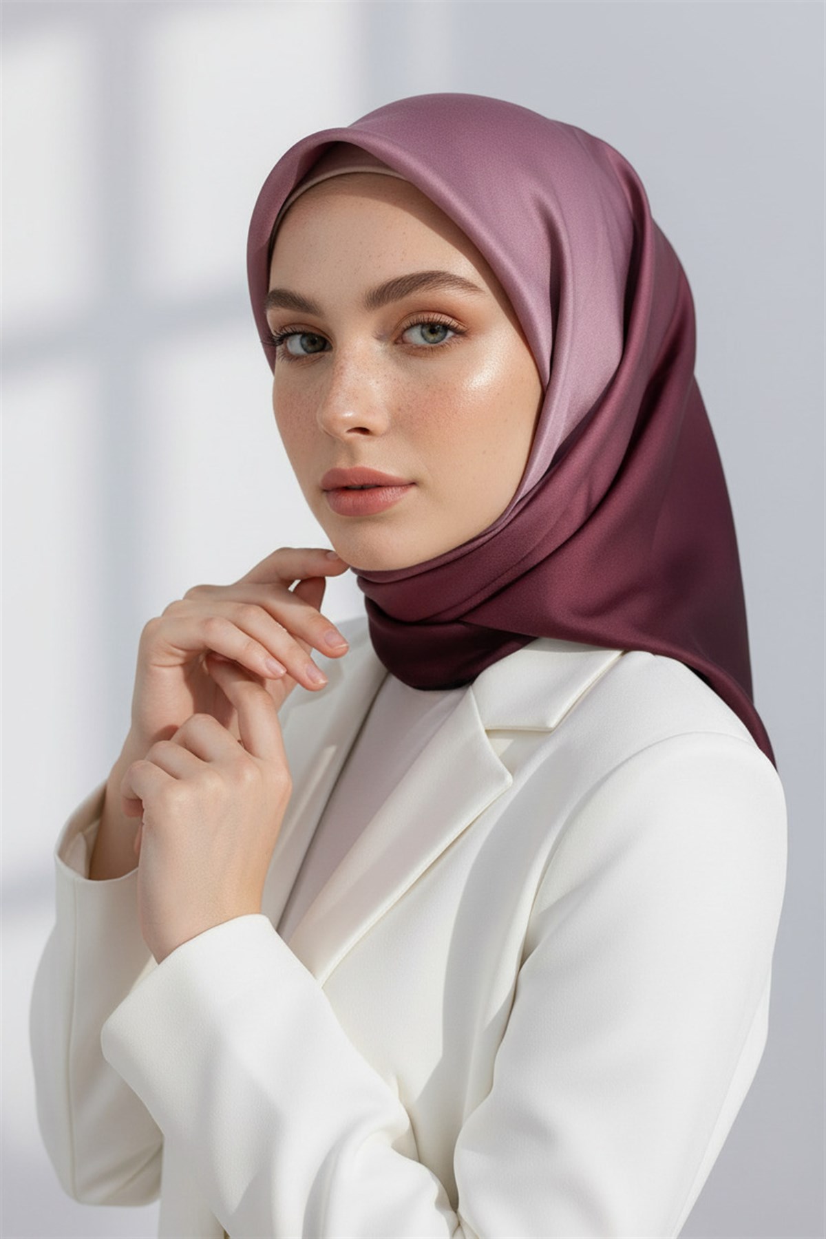 %100 Twill İpek Degrade Desenli Soğan Kabuğu Renkli 90x90 Eşarp Dikim Şekli : El Dikişi
