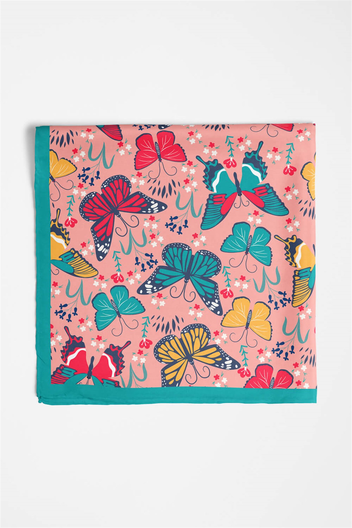 %100 İpek Kelebek Desenli Kadın Bandana