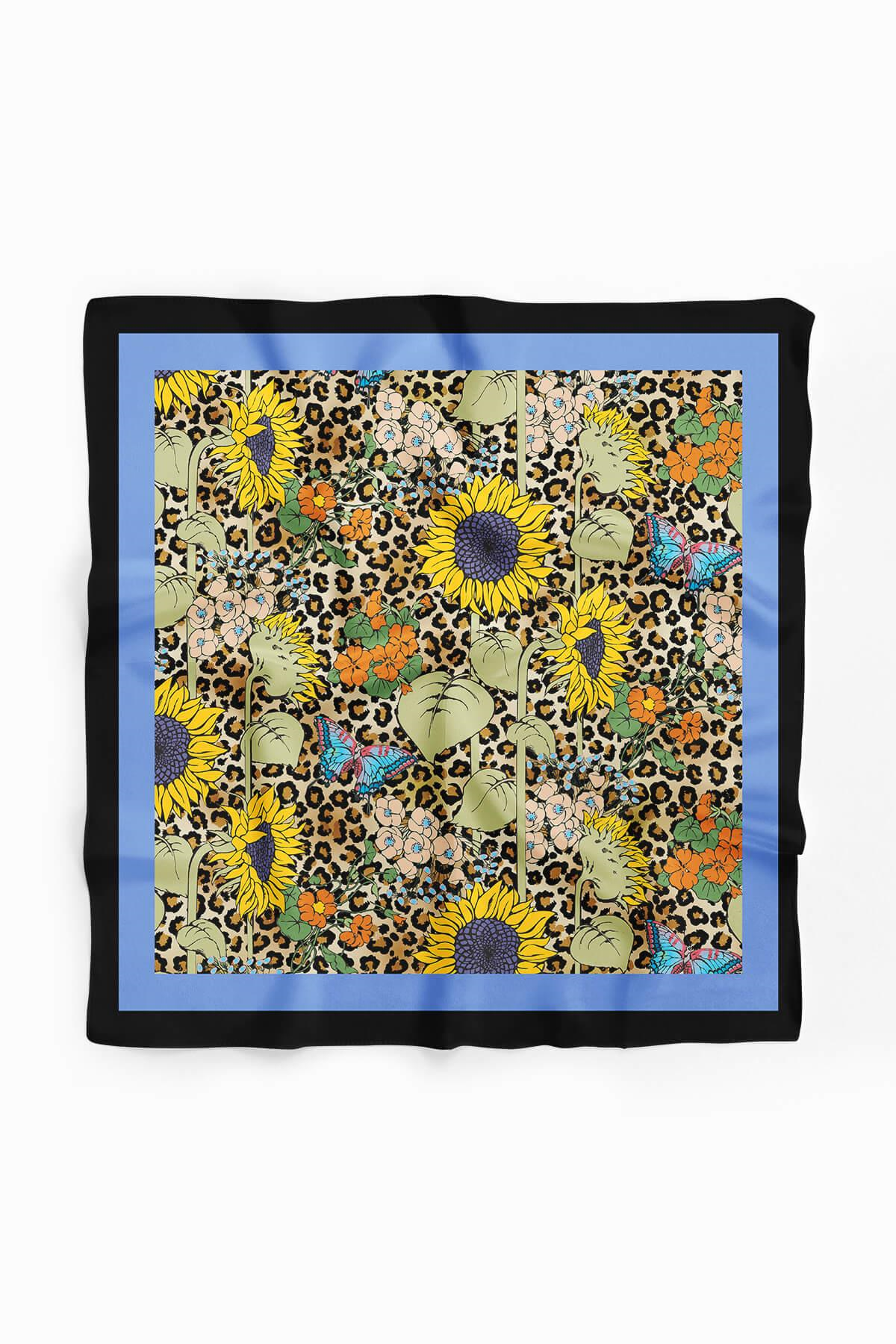 B96 Kadın Sarı Çiçek Desenli 50x50 Bandana