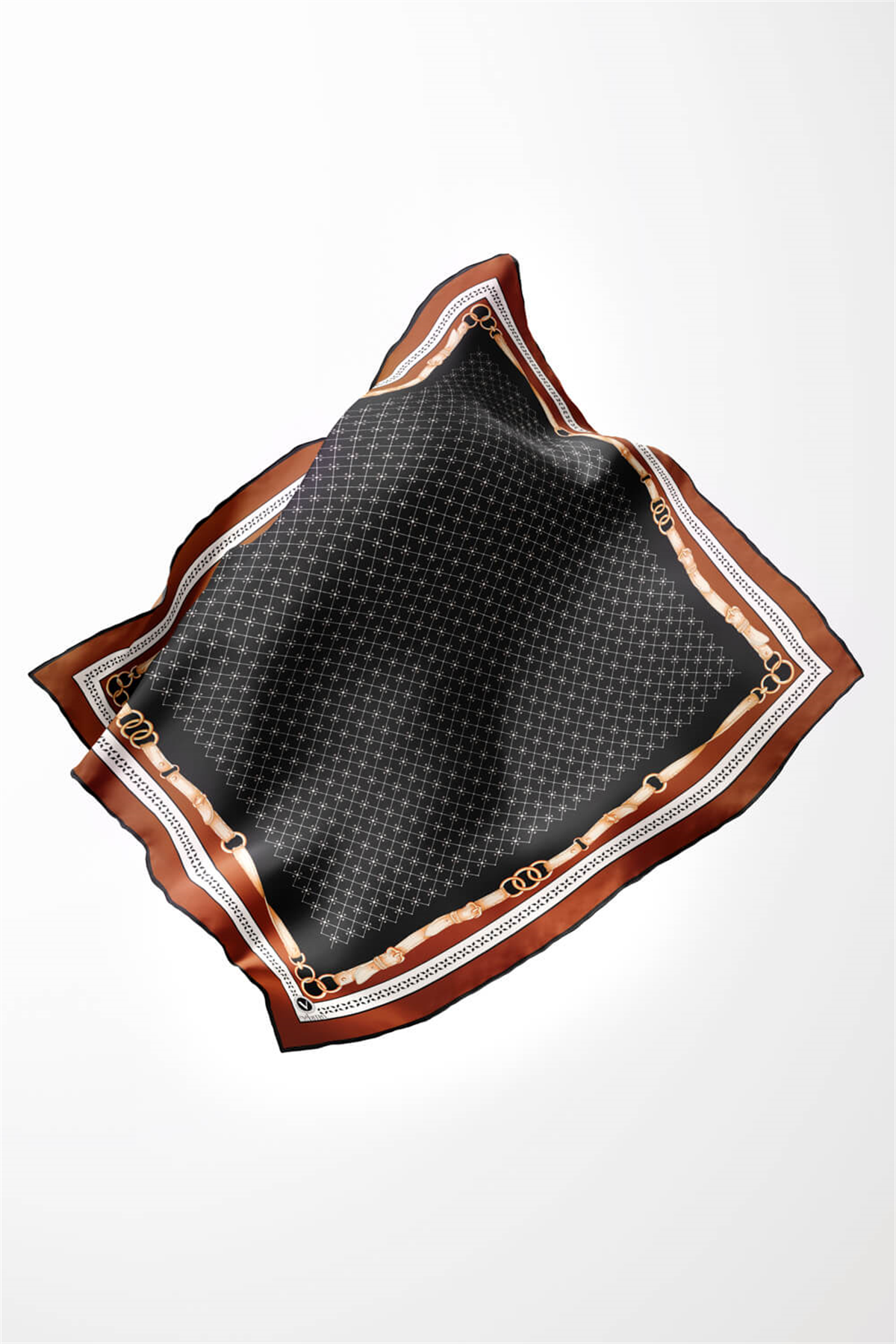 Twill Kemerli ve Çıtır Motifli Desenli Taba Renkli 90x90 Eşarp (İpek İçermez) Dikim Şekli : El Dikişi
