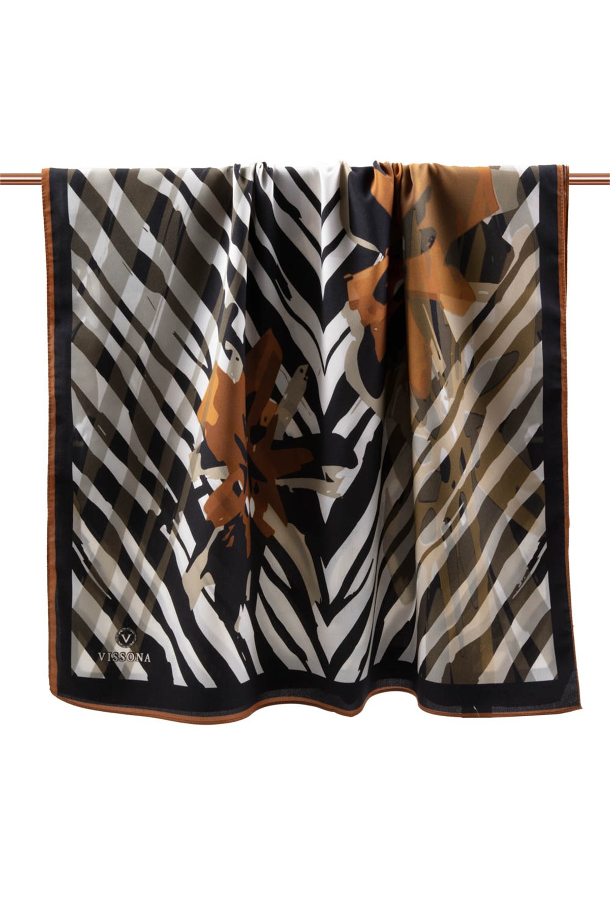 KREP ZEBRA VE ÇİÇEK DESENLİ TABA RENKLİ 75X195 KIRIŞMAZ ŞAL