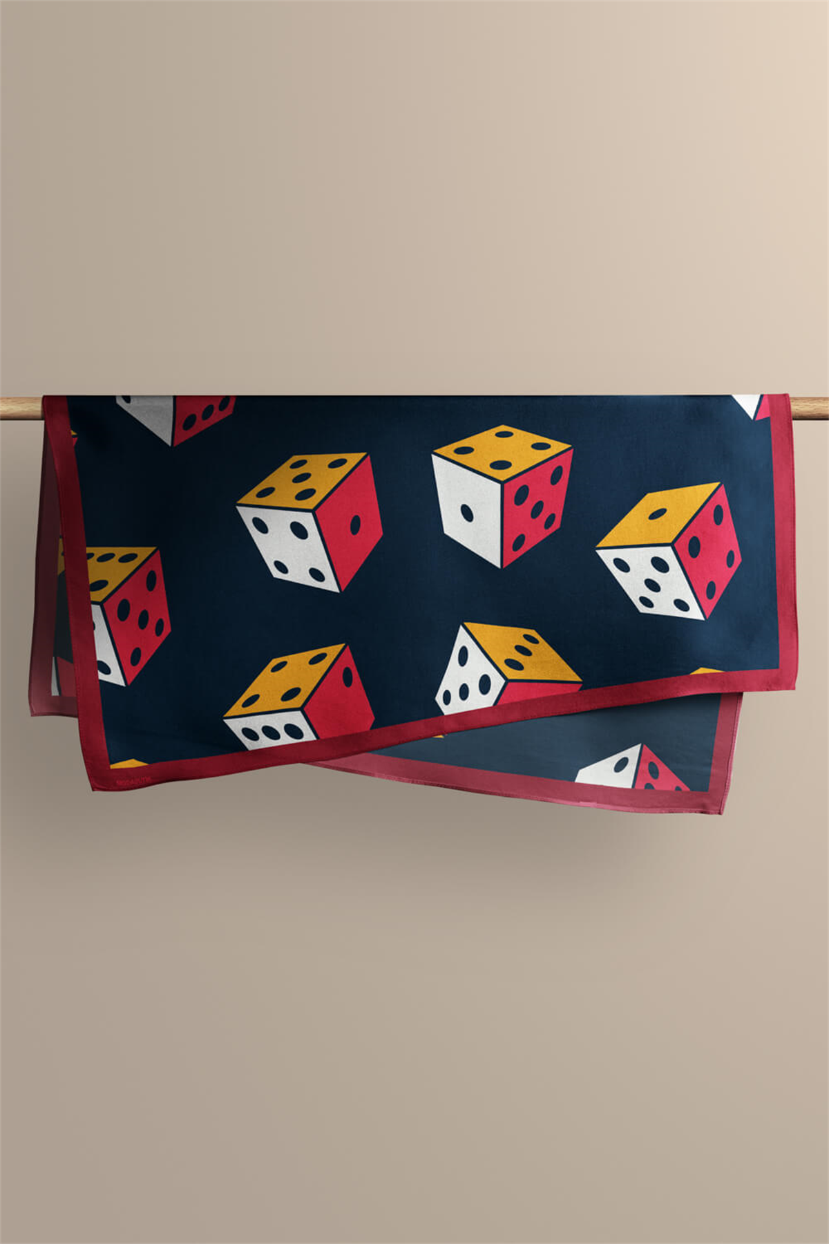 V22 Kadın Zar Desenli Bandana 50x50 Siyah Turuncu Sarı DG0439-22