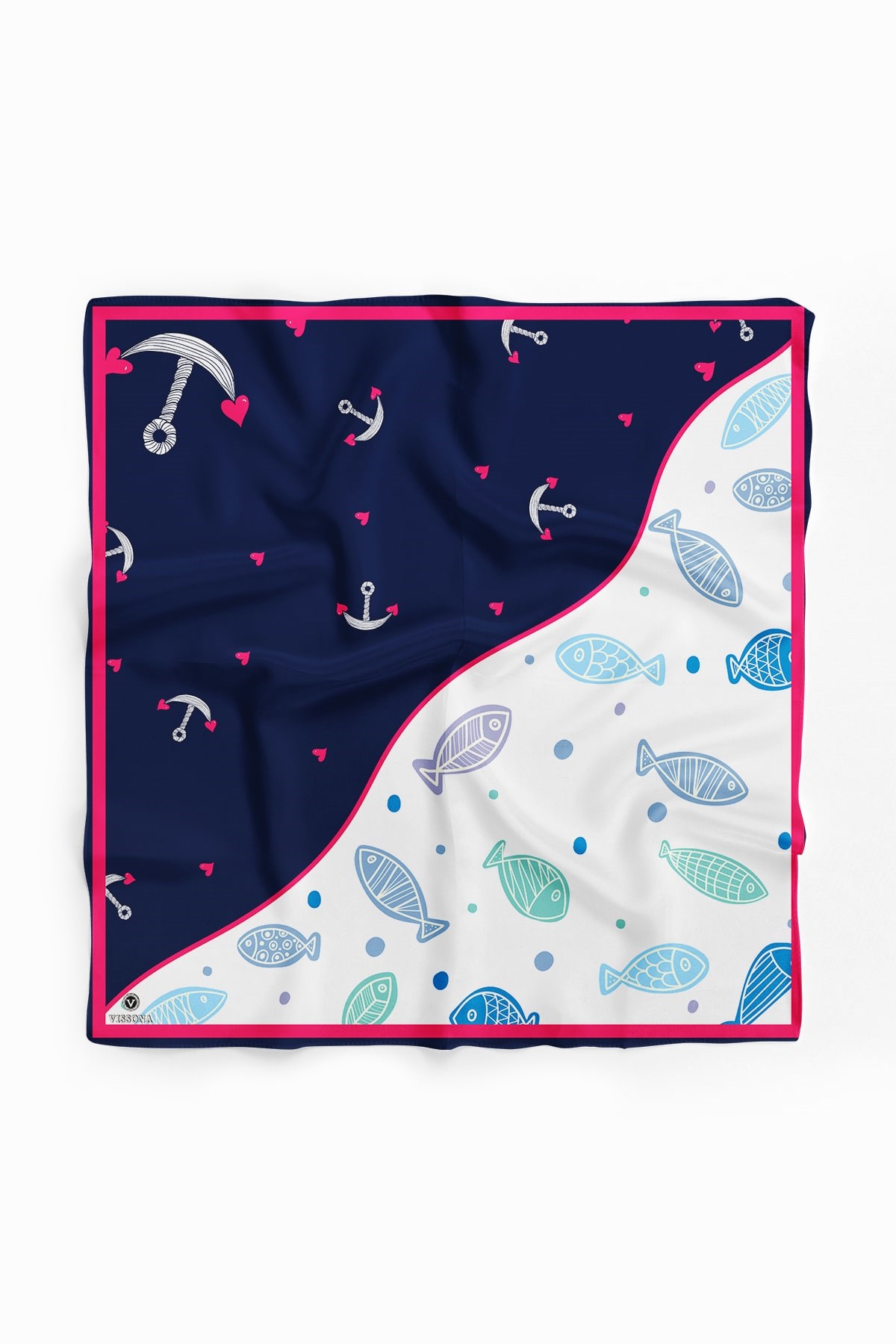 Vissona Balık Desenli İpek Bandana