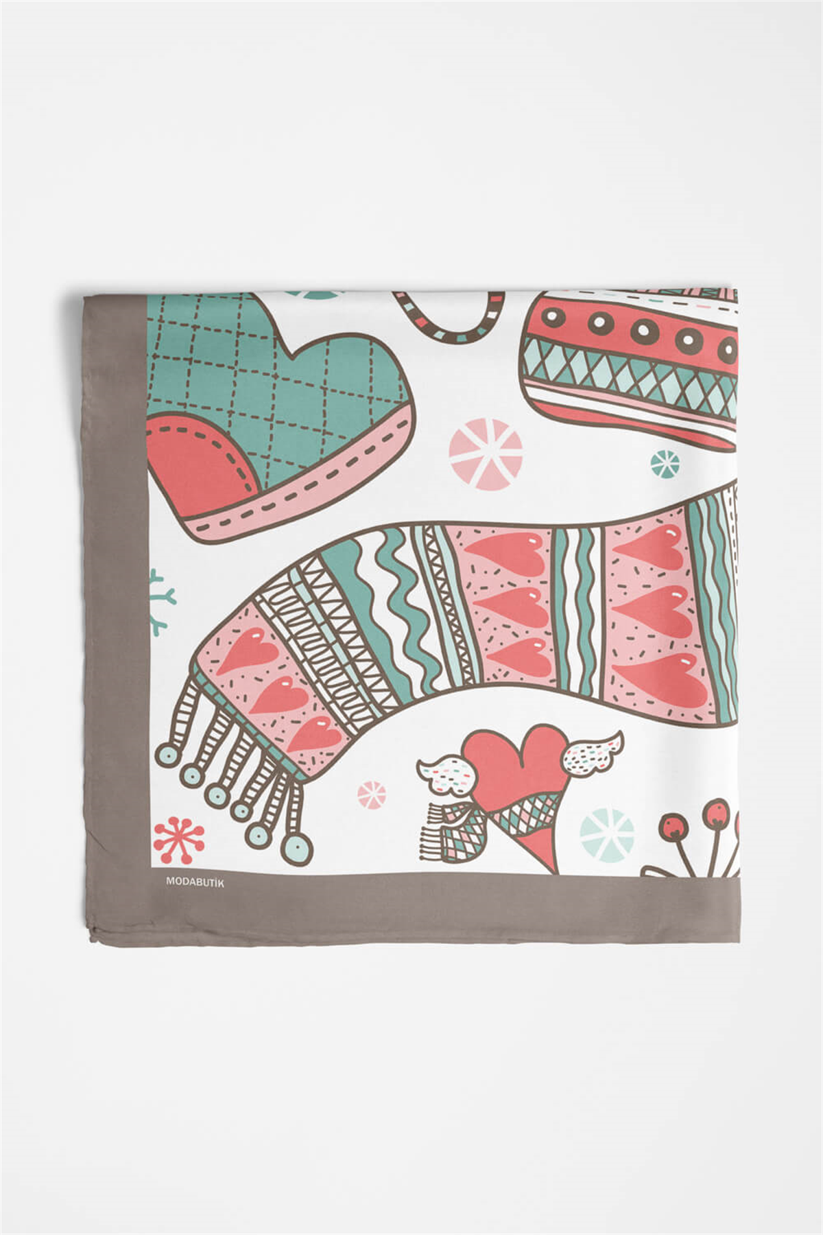 Y56 Kadın Winter Desenli Bandana 50x50 Beyaz DG0138-22