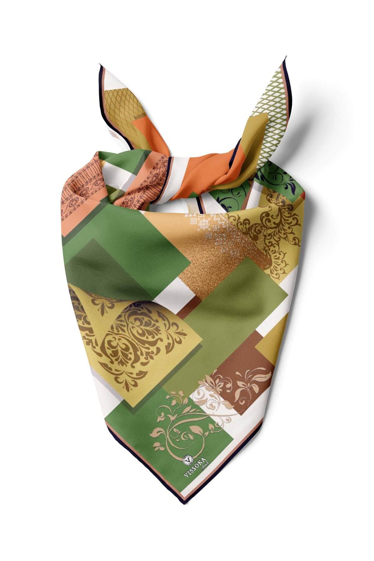 %100 İpek Kadın Desenli Bandana 80x80