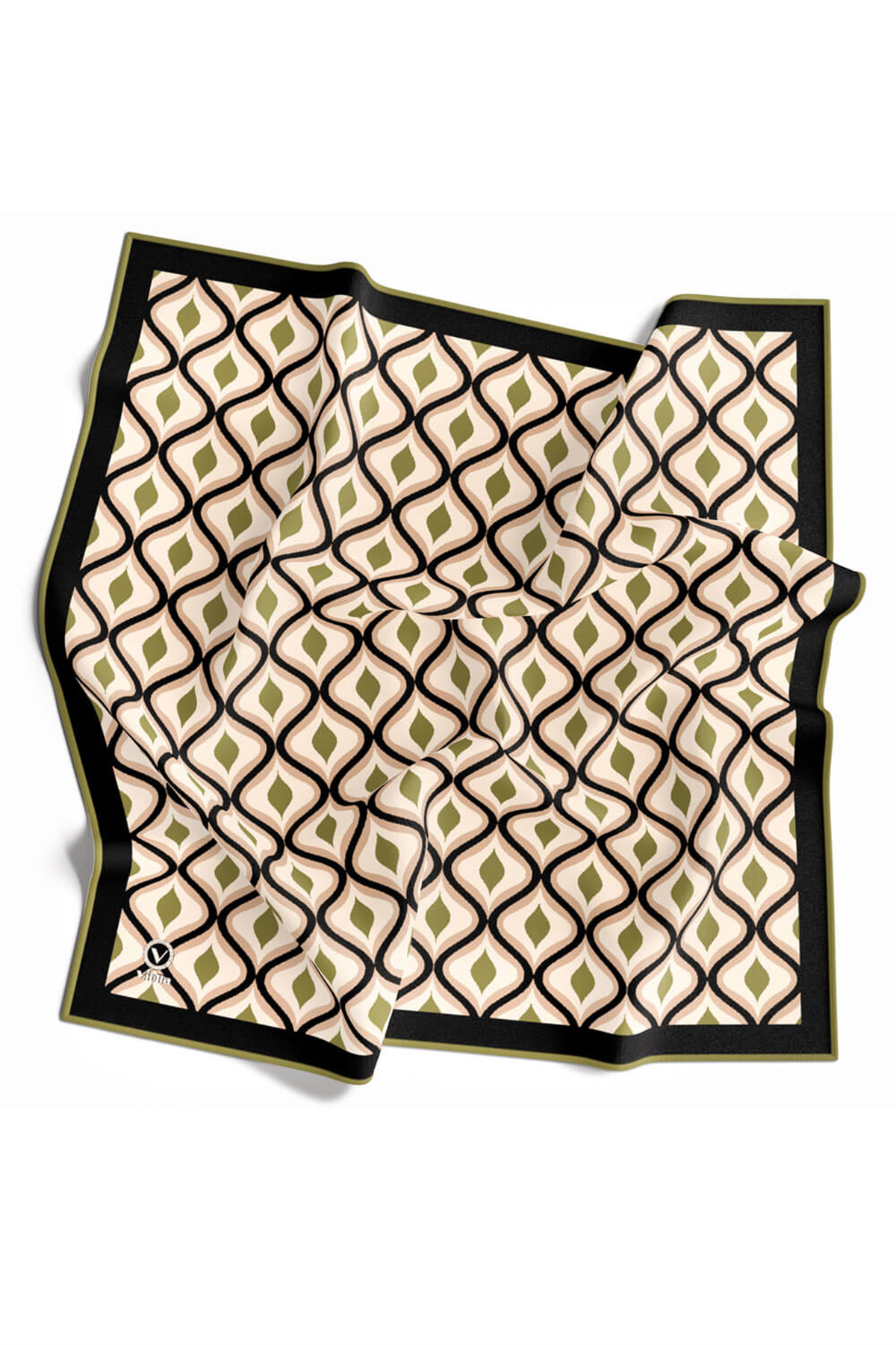 Twill Geometrik Daire Desenli Haki Renkli 90x90 Eşarp (İpek İçermez) Dikim Şekli : El Dikişi