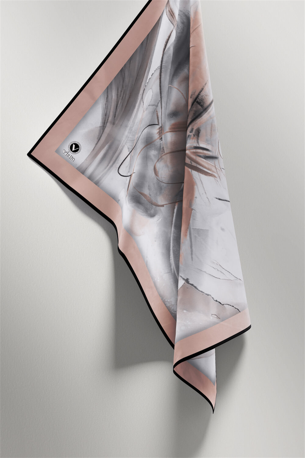 Twill Çiçek Tablo Desenli Bej Renkli 90x90 Eşarp (İpek İçermez) Kenar Dikiş Şekli El Dikişli