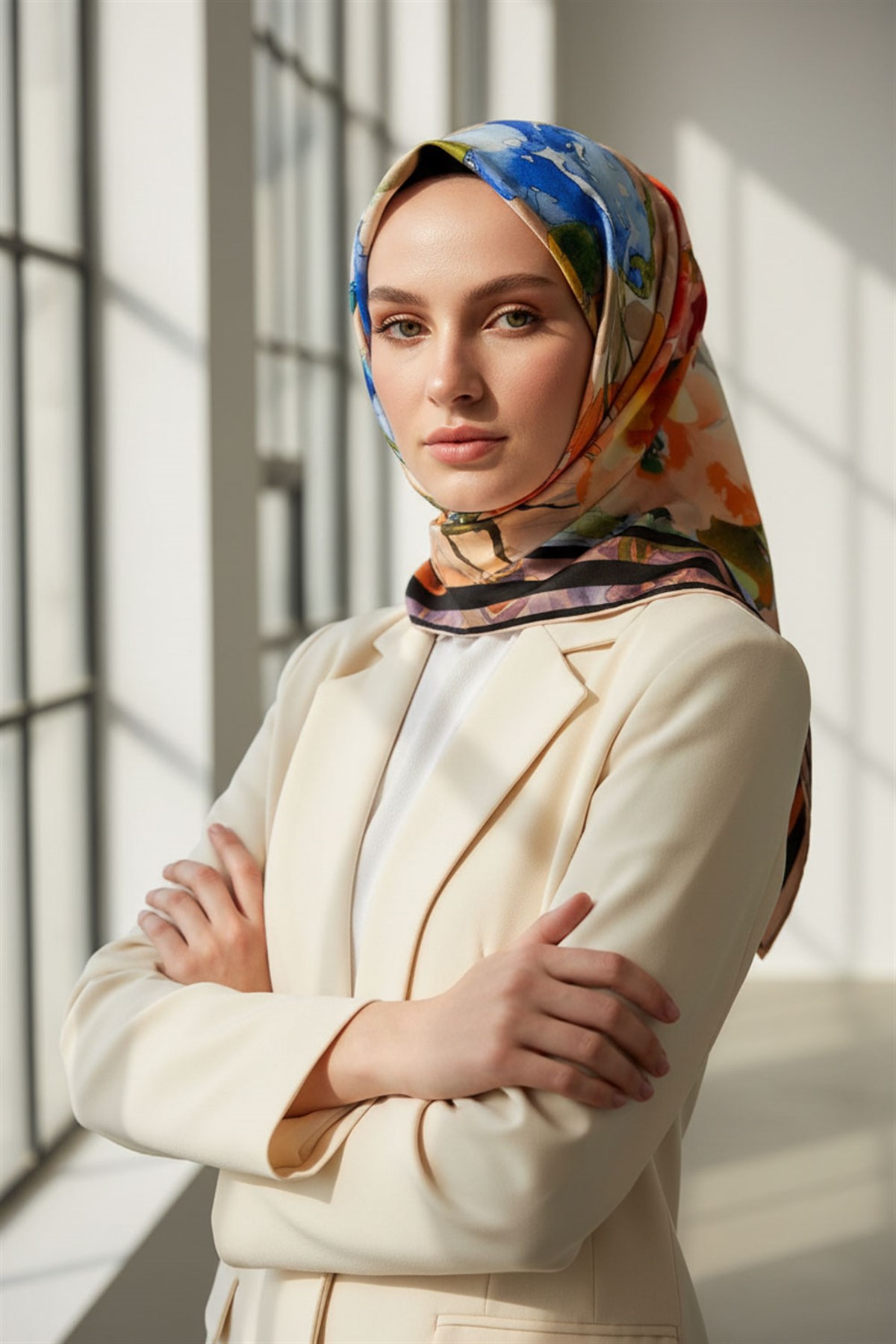 % 57 İPEK % 43 VİSKON Twill İpek Sulu Boyalı Çiçek Desenli Somon - Kırmızı Renkli 90x90 Eşarp Dikim Şekli : El Dikişi